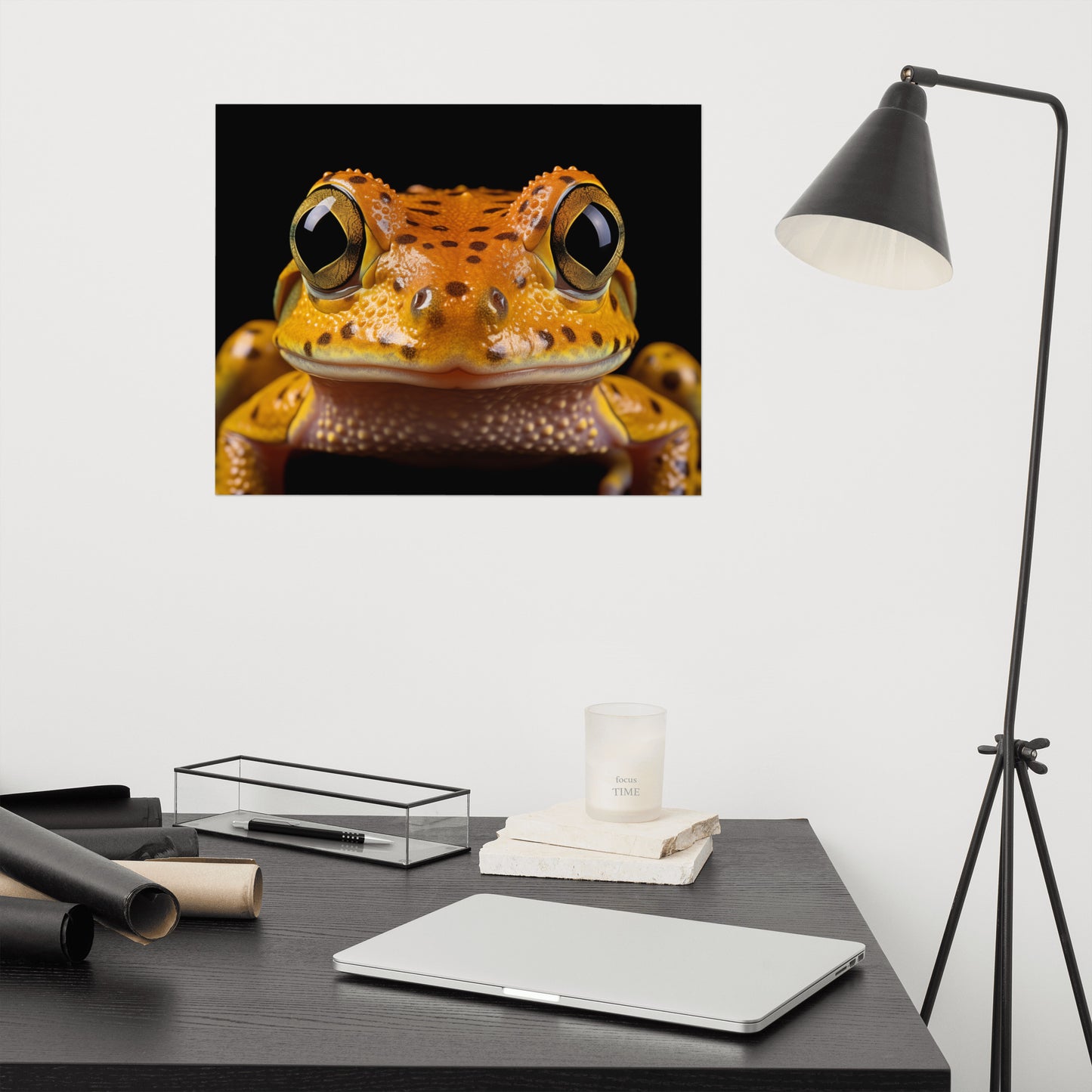 Golden Gaze Neobatrachia Frog Close-up Photorealism - Digital Artwork Loose Art Print