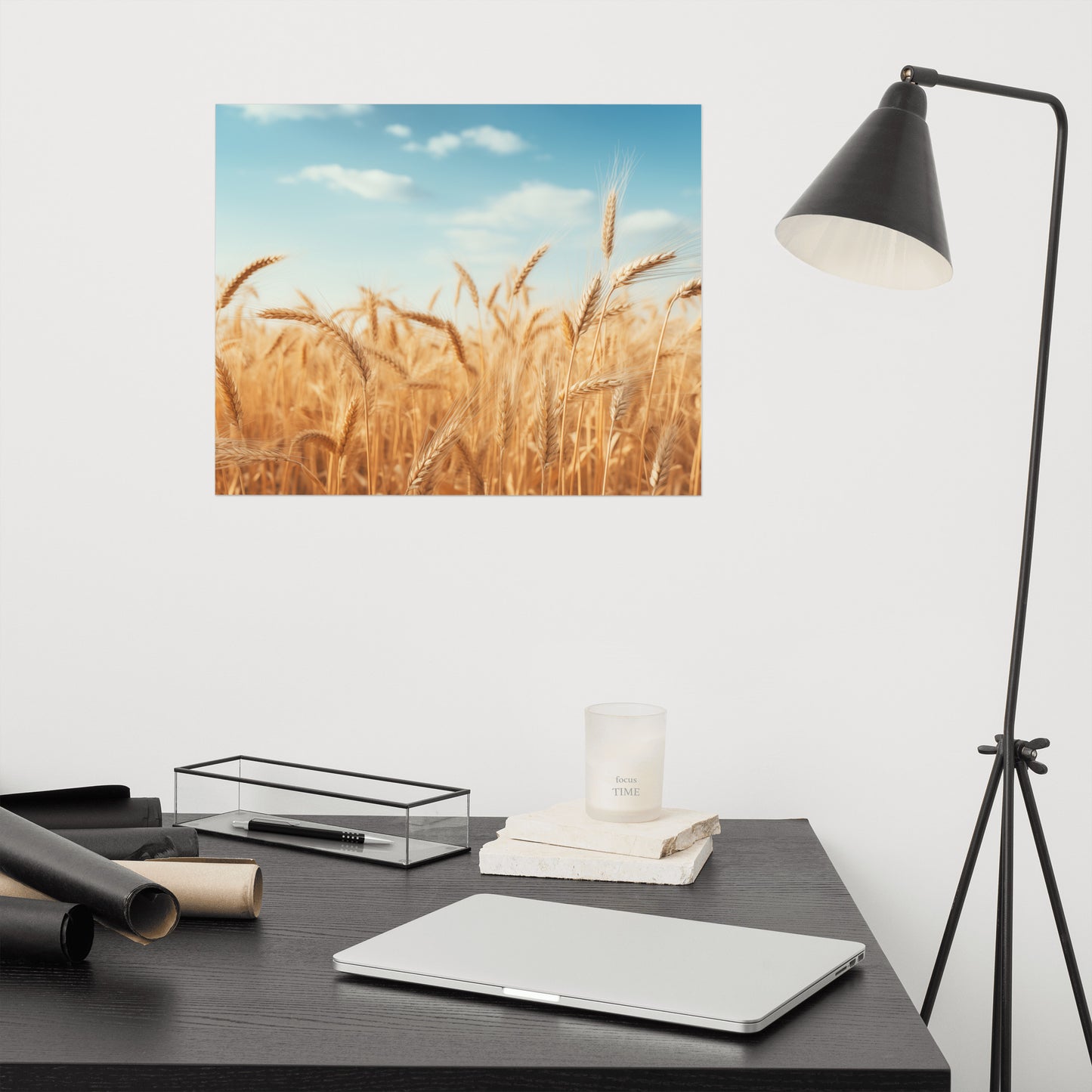 Golden Harvest Minimal Botanical Rustic Subdued Wheat Crops Photorealism - Digital Artwork Loose Art Print