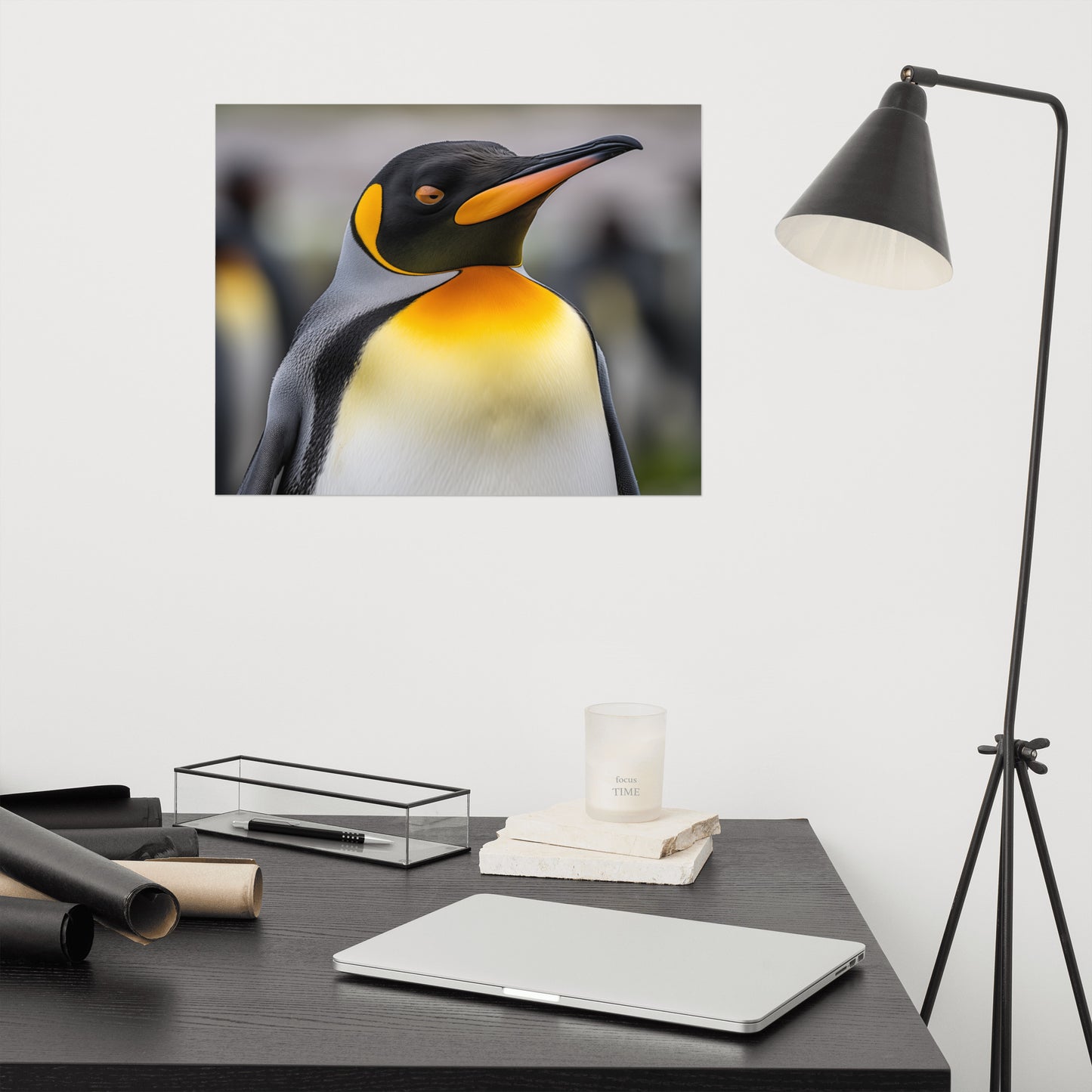 Golden Majesty Penguins Photorealism - Digital Artwork Loose Art Print