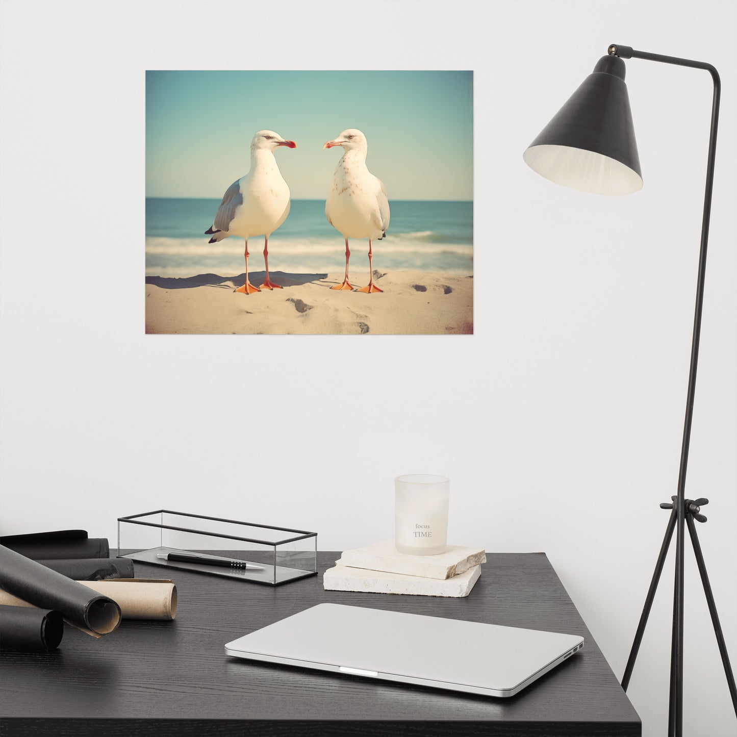 Guardian Angels of the Coast Seagulls Vintage Retro Subdued Seagulls Photorealism - Digital Artwork Loose Art Print