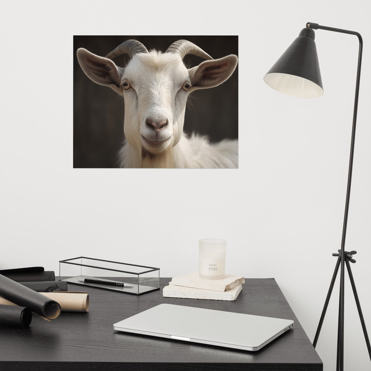 Horned Majesty Goat Photorealism - Digital Artwork Loose Art Print