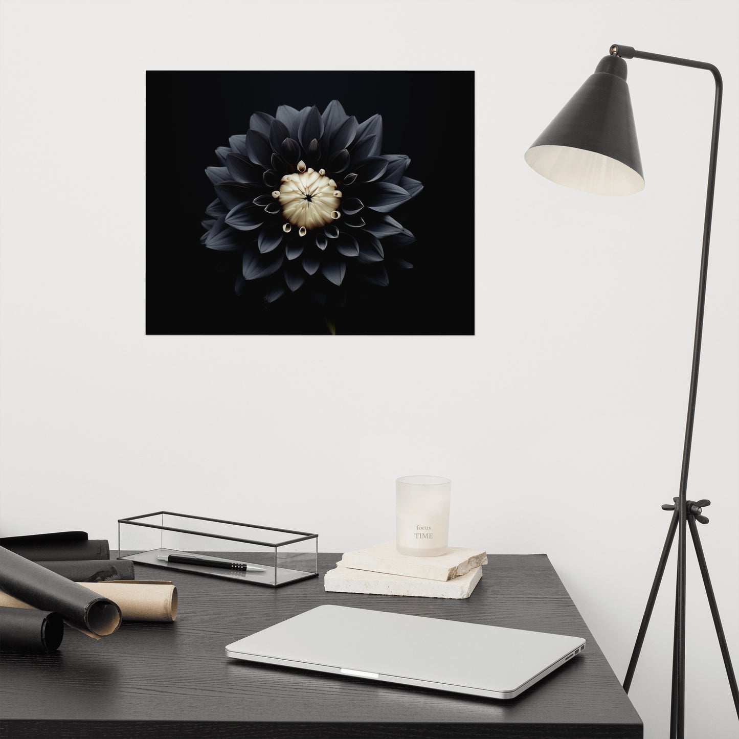 Ink Petals Black Flowers Photorealism - Digital Artwork Loose Art Print