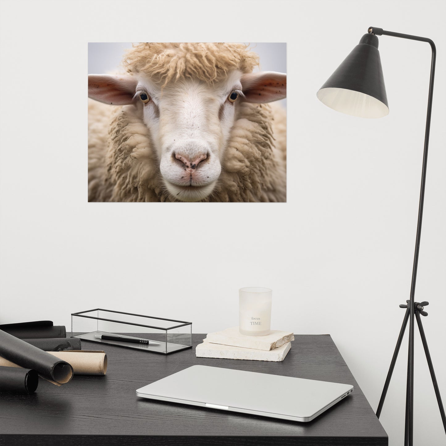 Innocent Eyes Sheep Portrait Photorealism - Digital Artwork Loose Art Print