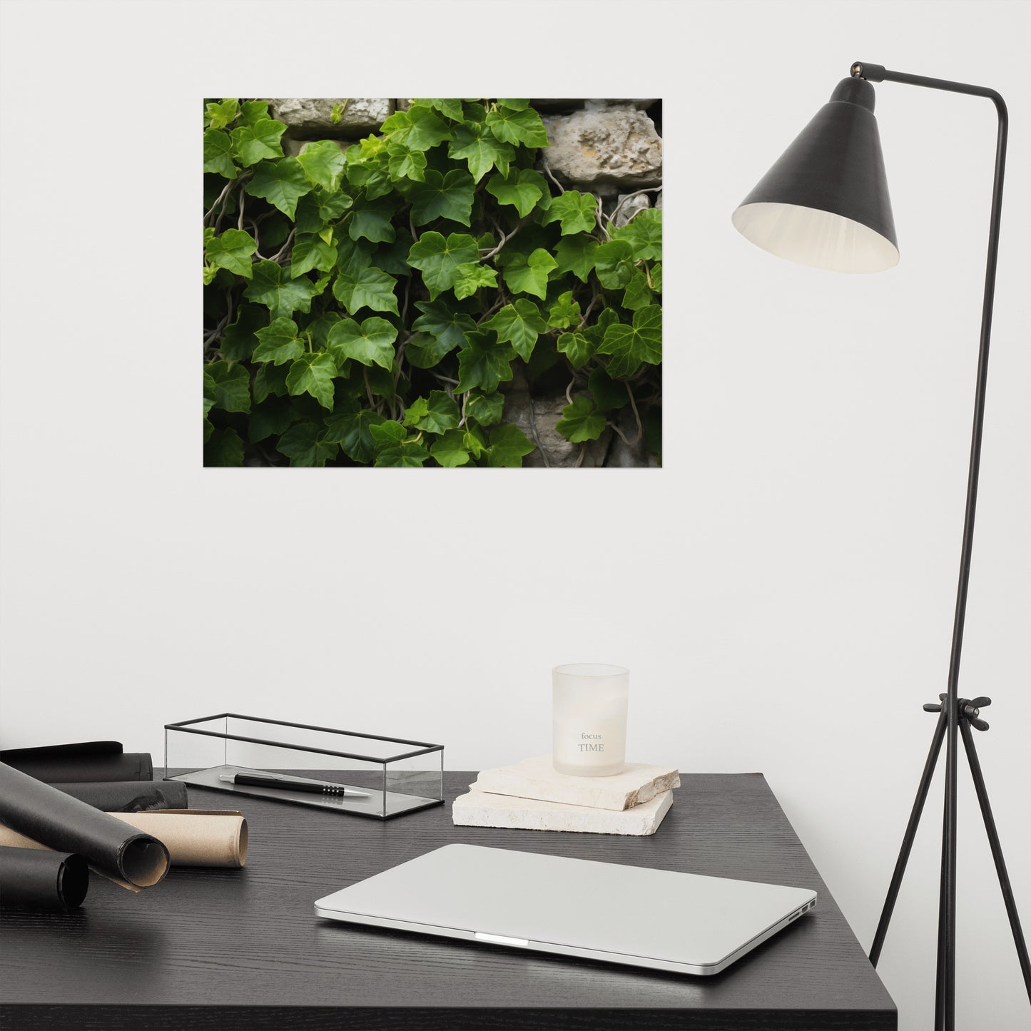 Ivy on Stone Wall Photorealism - Digital Artwork Loose Art Print