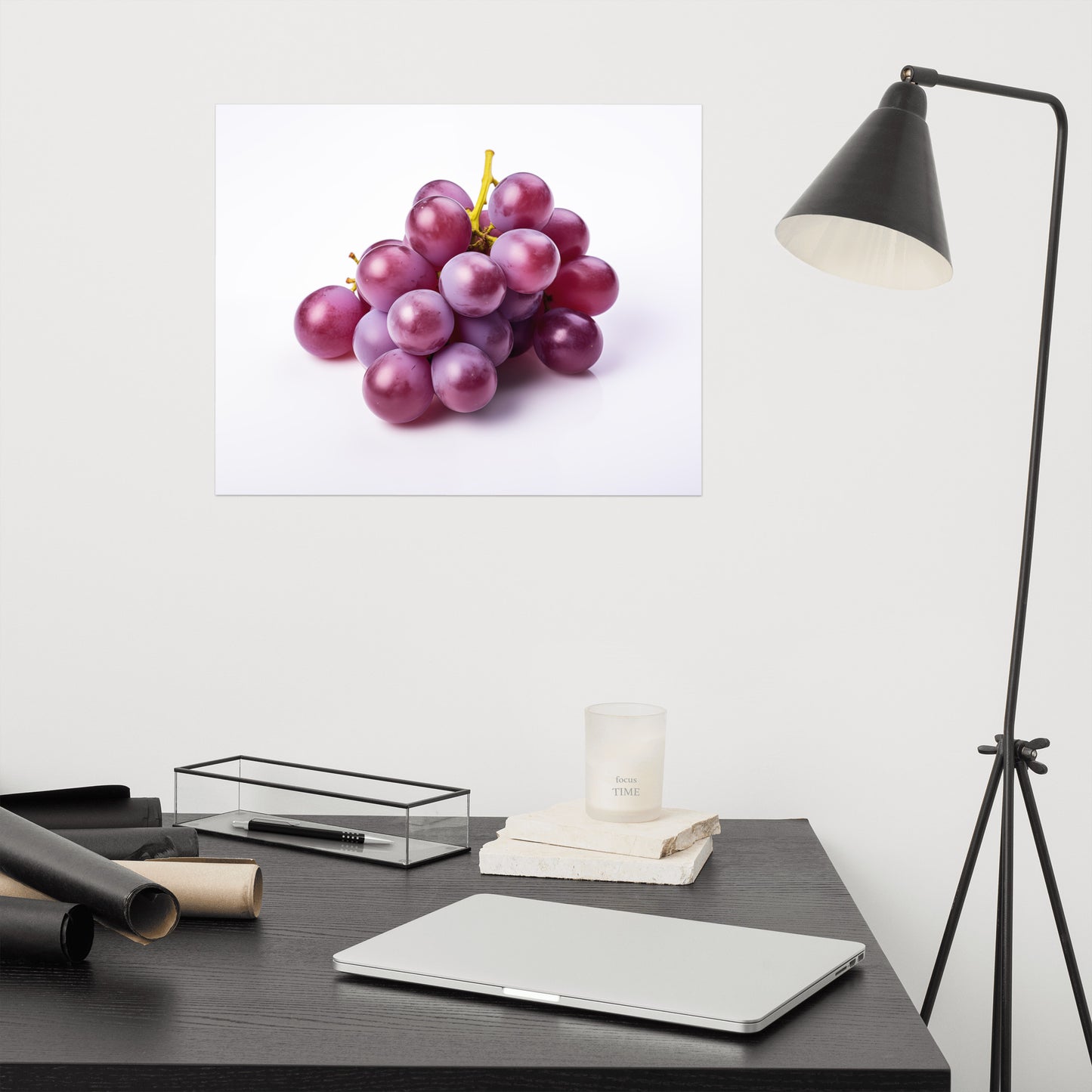 Juicy Jewels Purple Grapes on White photorealism - Digital Artwork Loose Art Print