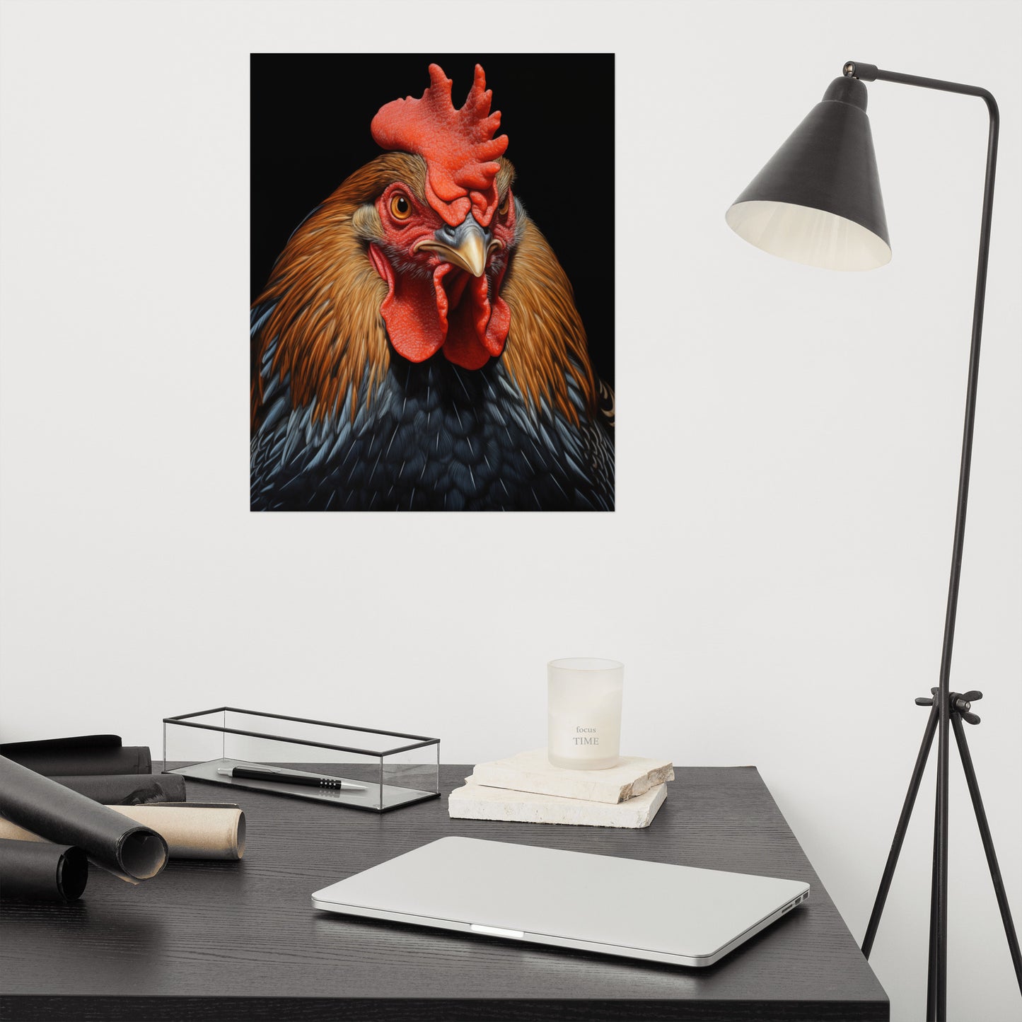 King of the Coop Rooster Portrait Photorealism - Digital Artwork Loose Art Print