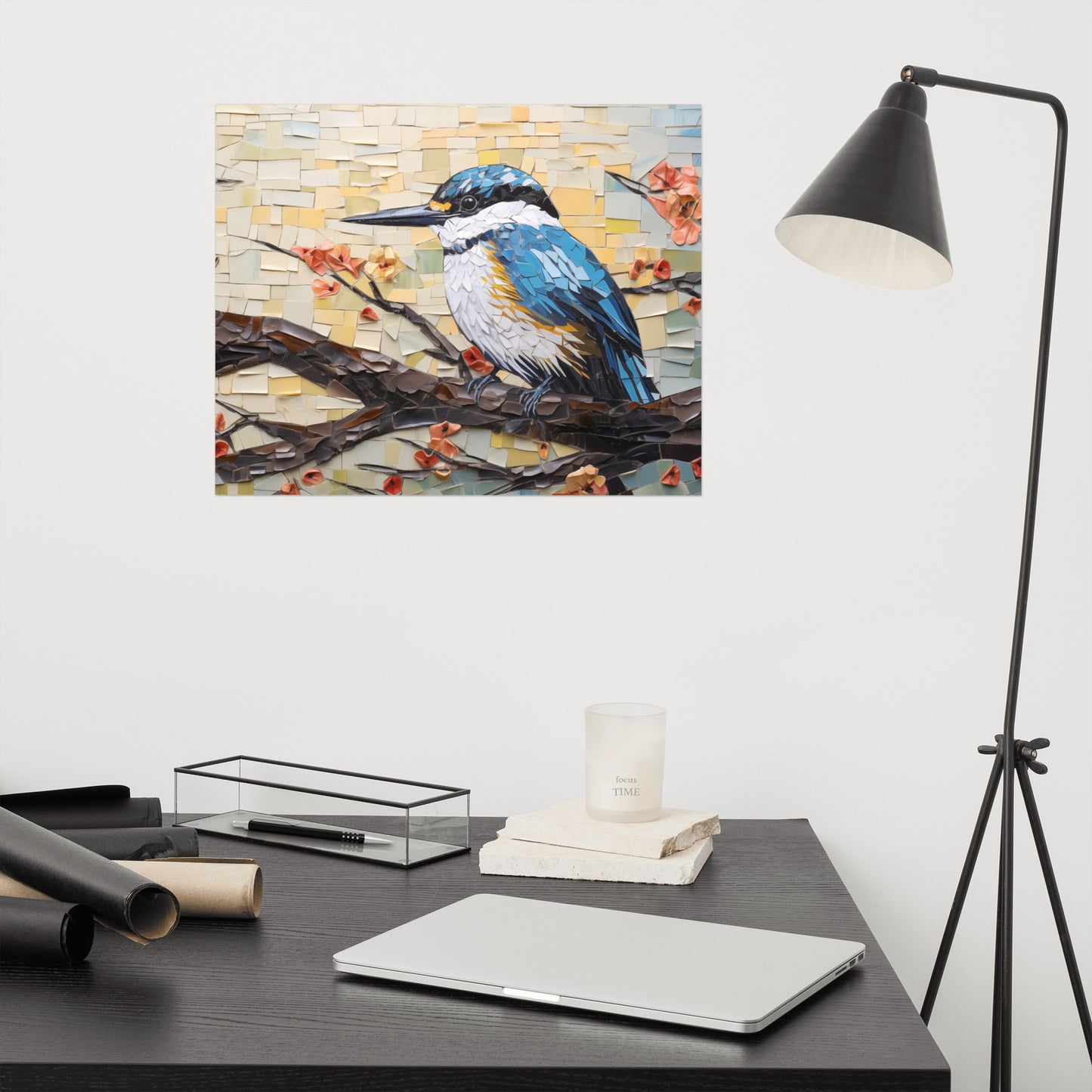 Kingfisher Serenade Mosaic Illustration - Digital Artwork Loose Art Print