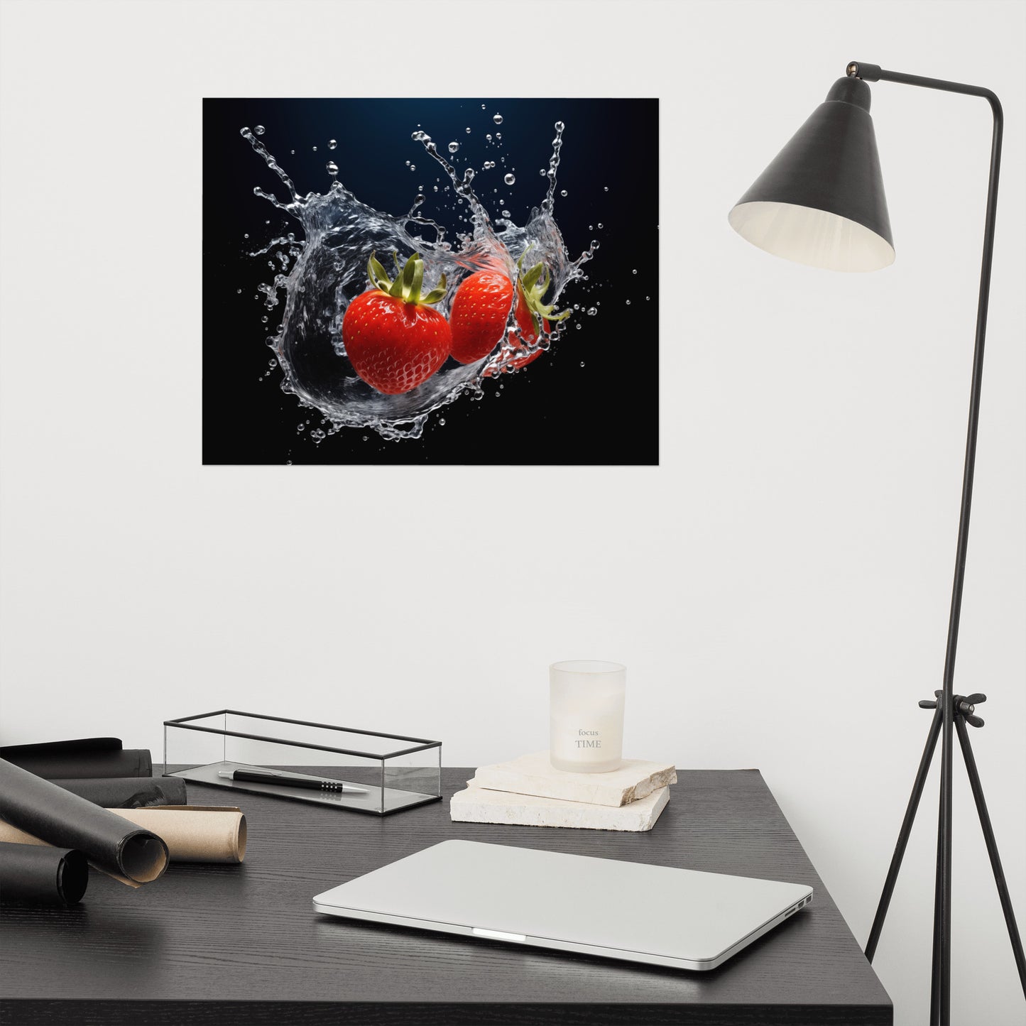 Liquid Harvest Strawberry in Water Photorealism - Digital Artwork Loose Art Print