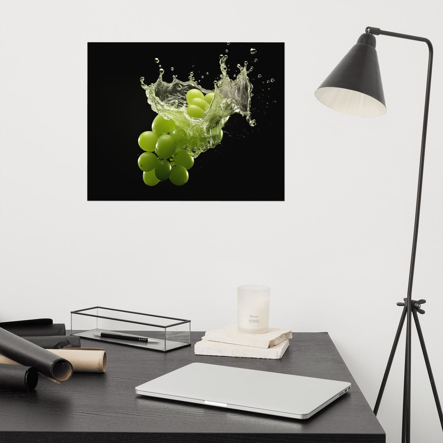 Liquid Symphony Green Grapes in Water Photorealism - Digital Artwork Loose Art Print