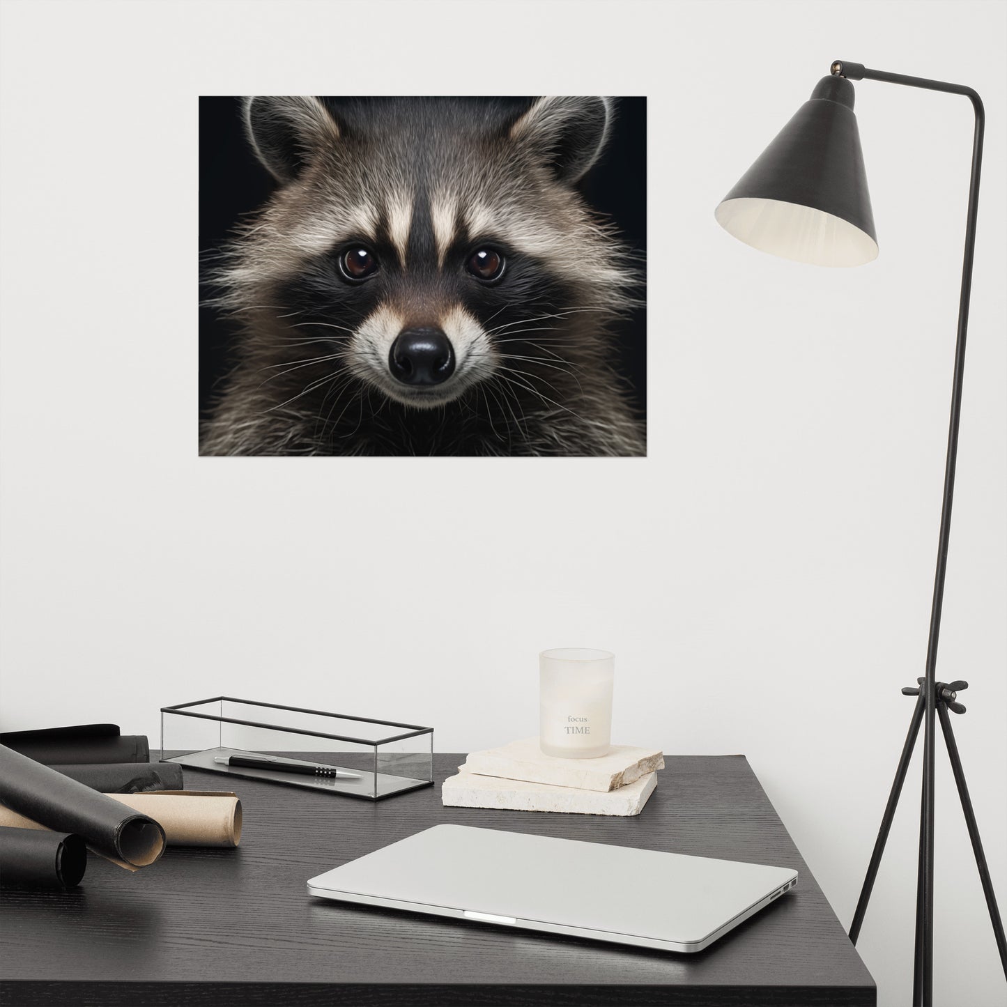 Midnight Mischief Raccoon Portrait Photorealism - Digital Artwork Loose Art Print