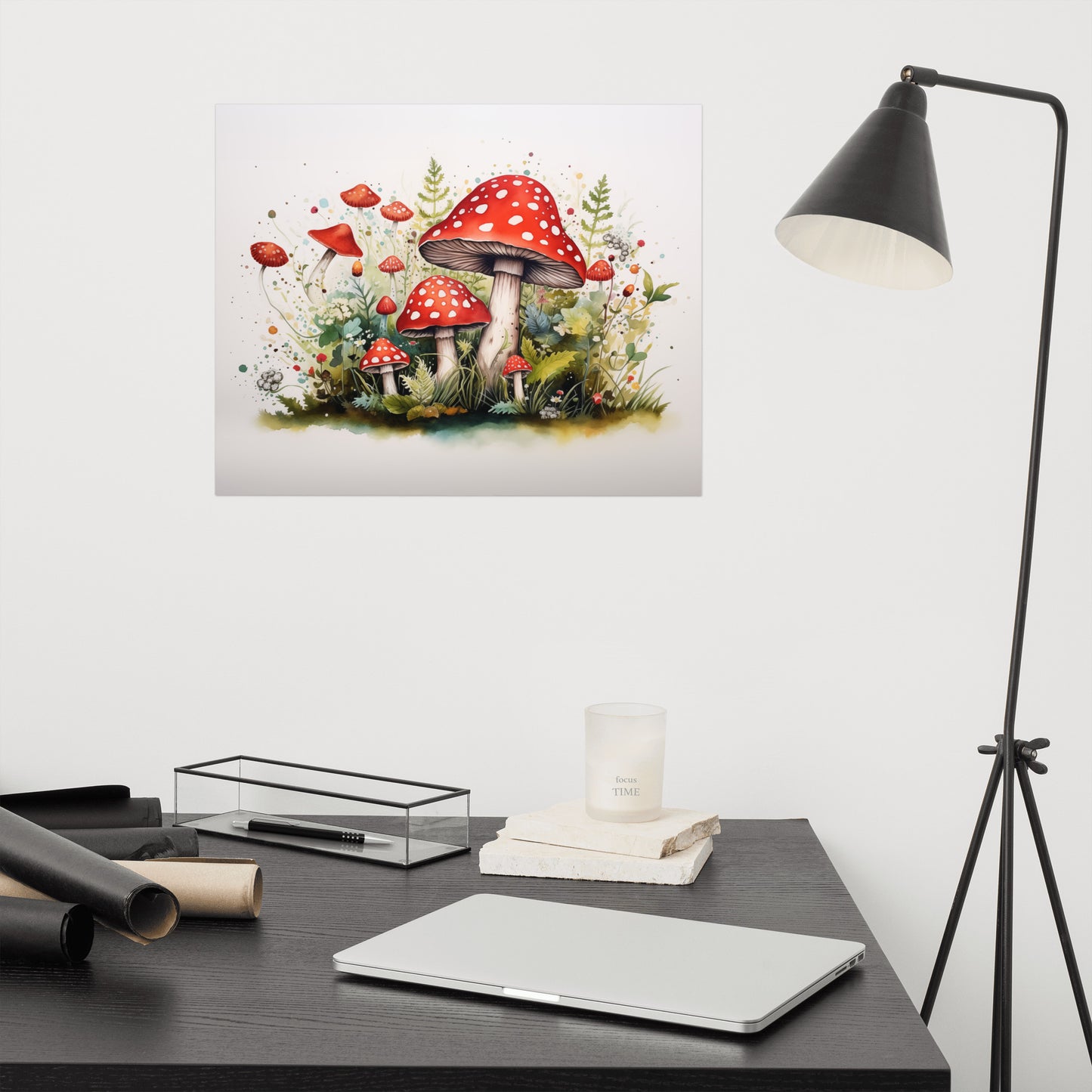 Mushroom Meadow Magic Watercolor Painting - Digital Artwork Loose Art Print