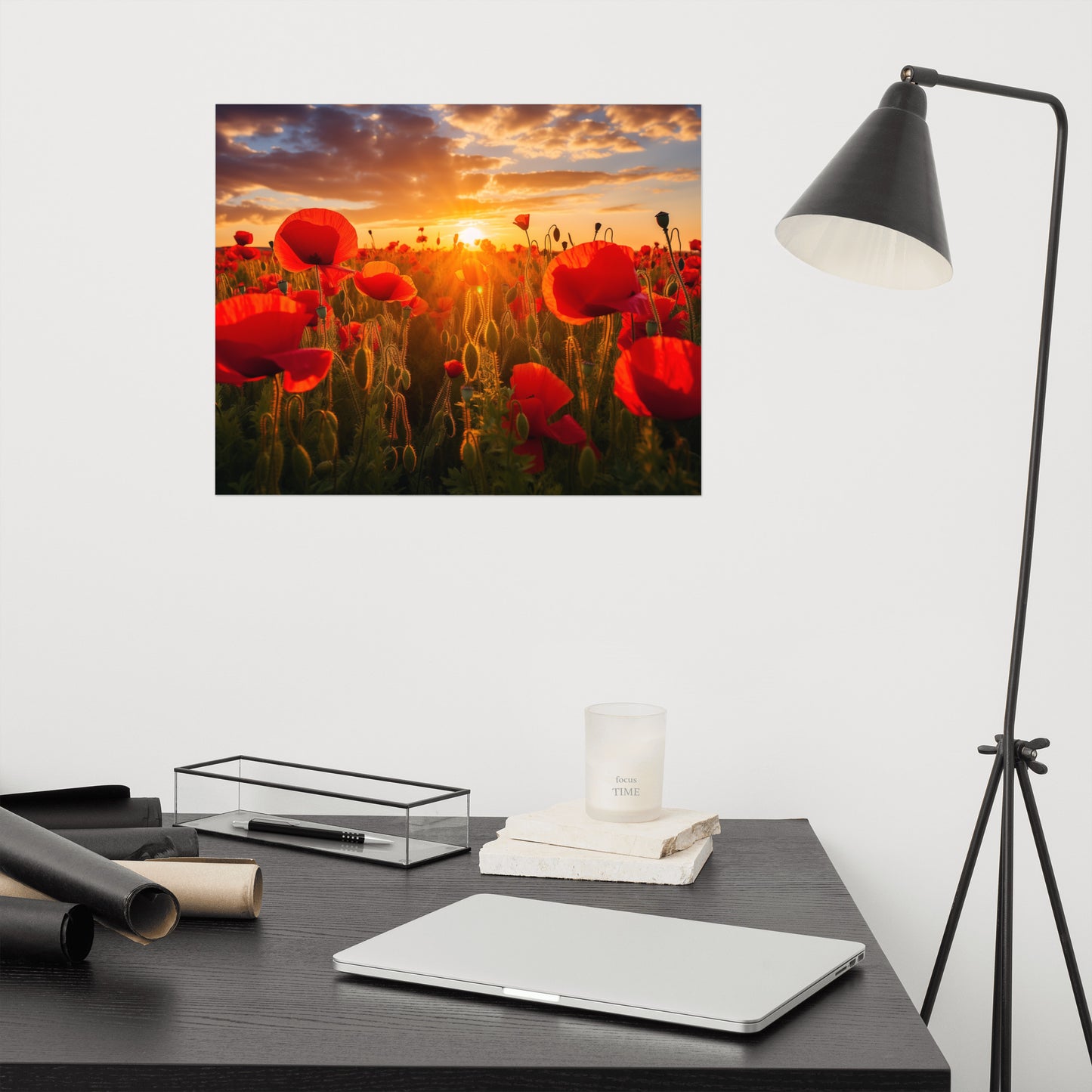 Nature's Crimson Canvas Poppy Field Sunset Photorealism - Digital Artwork Loose Art Print