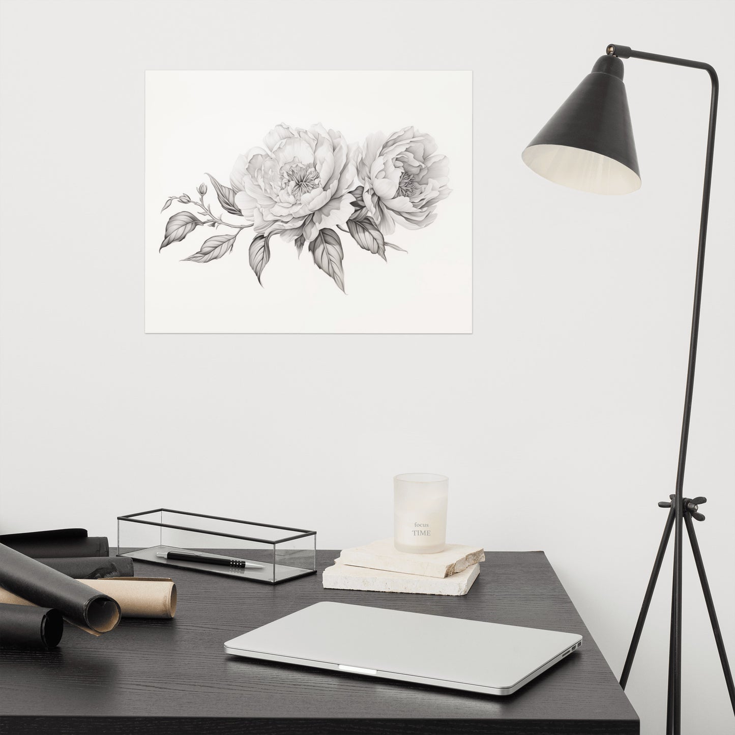 Monochromatic Bloom Pencil Sketch - Digital Artwork Loose Art Print