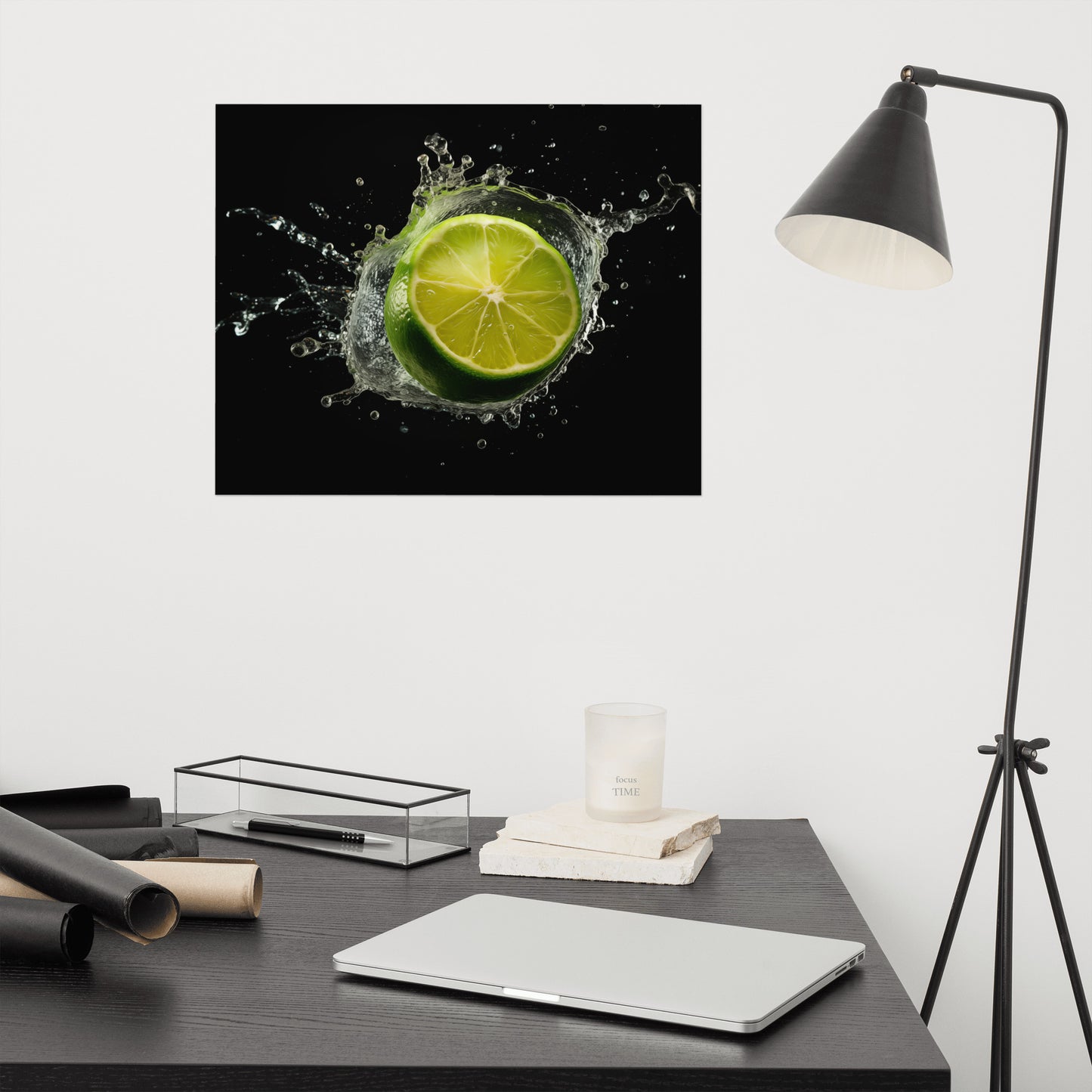 Nature's Refreshment Cut Lime in Water Photorealism - Digital Artwork Loose Art Print