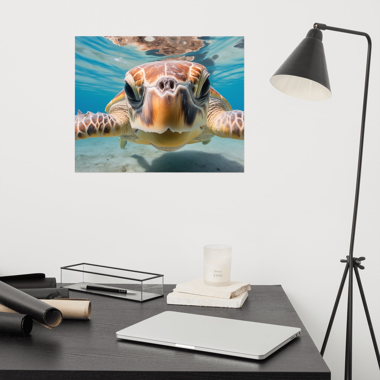 Oceanic Odyssey Sea Turtle Coastal Photorealism - Digital Artwork Loose Art Print