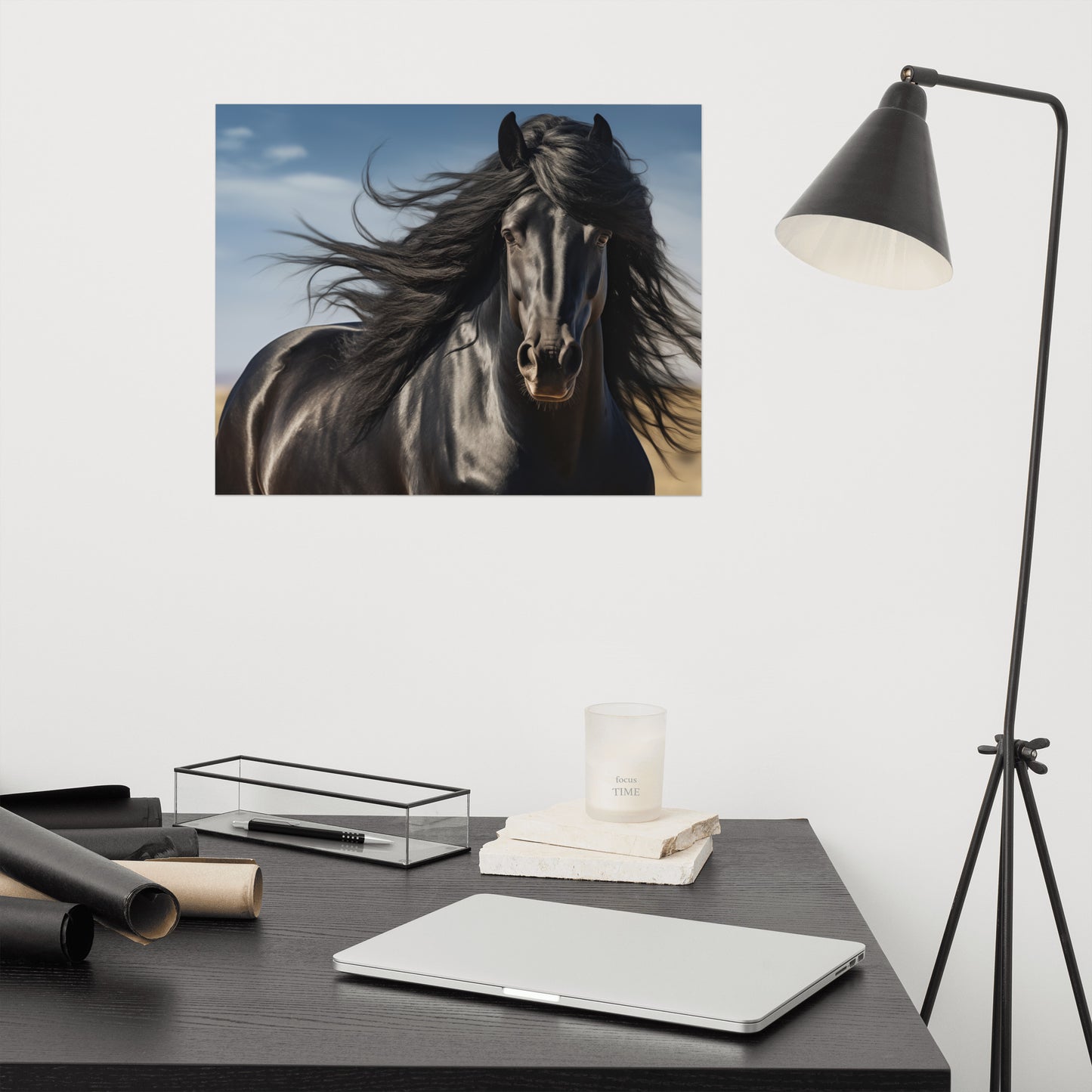 Ebony Flow - Minimal Horse Photorealism - Digital Artwork Loose Art Print