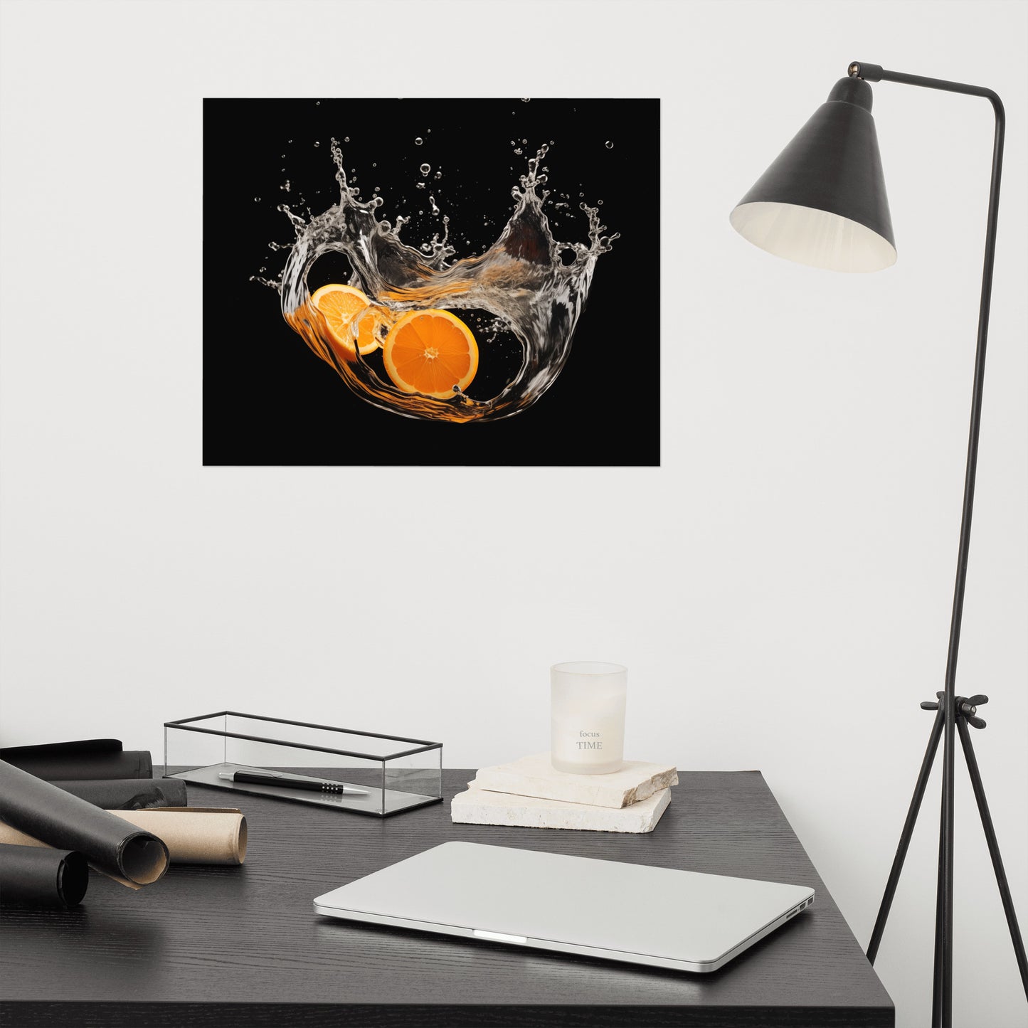 Orange Splash - Cut Orange in Water Photorealism - Digital Artwork Loose Art Print