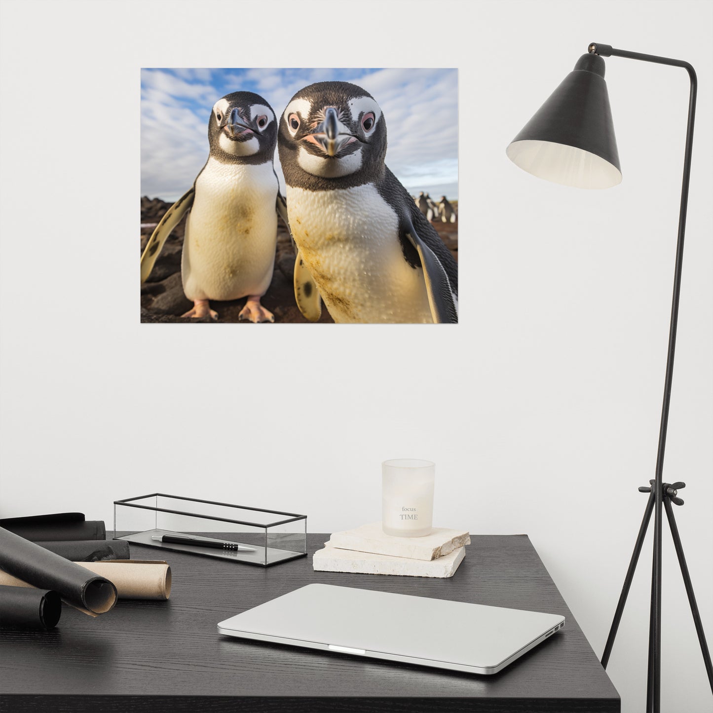 Penguin Pair Photorealism - Digital Artwork Loose Art Print