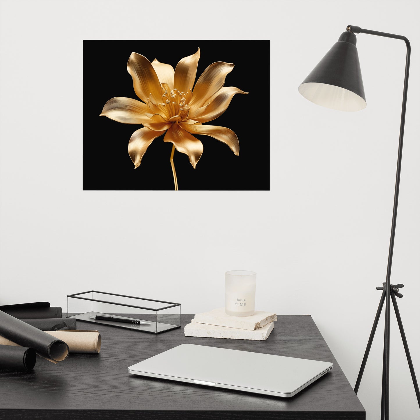 Petals of Gold Floral Gold Color Photorealism - Digital Artwork Loose Art Print