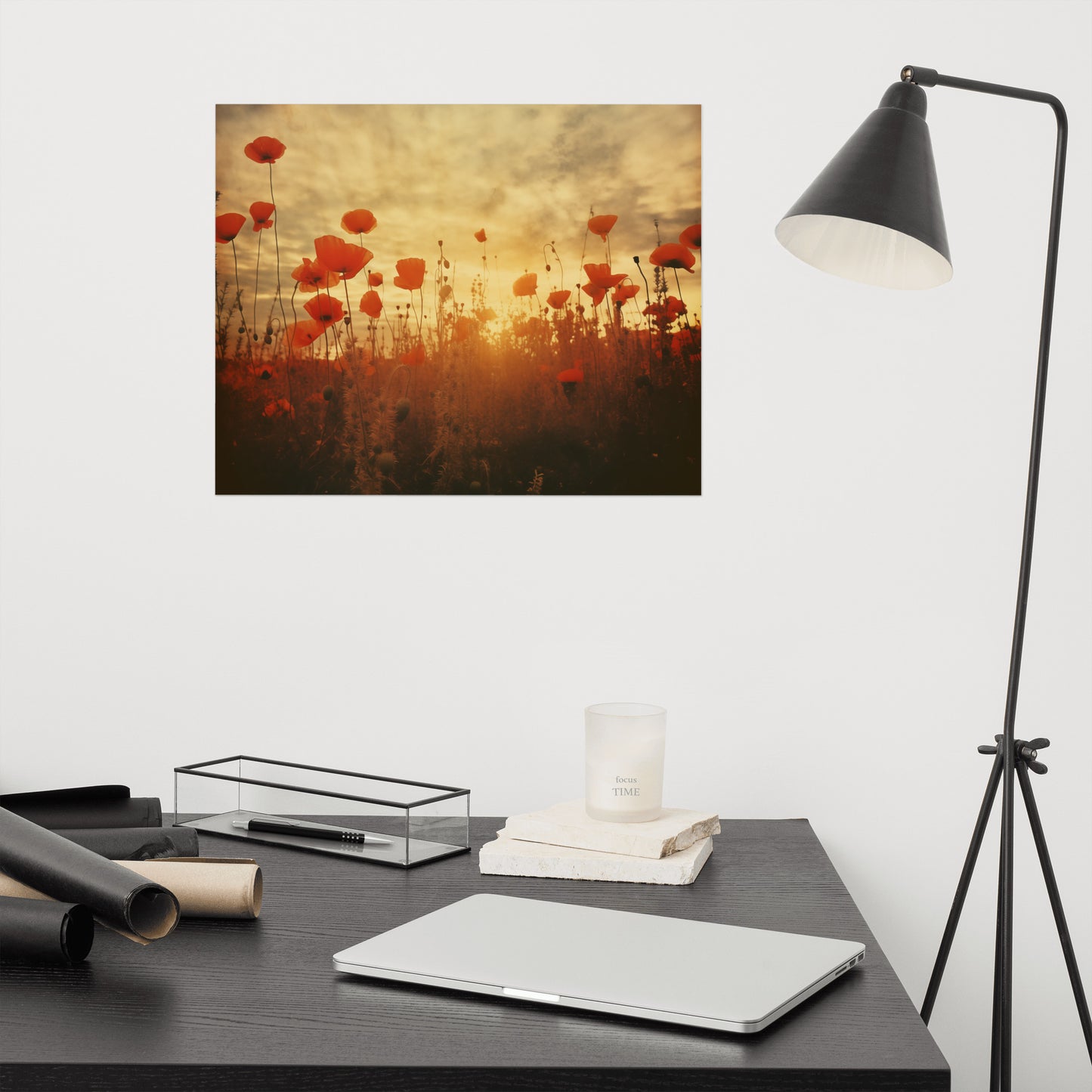 Poppy Dreams Poppy Field Retro Subdued - Digital Artwork Loose Art Print