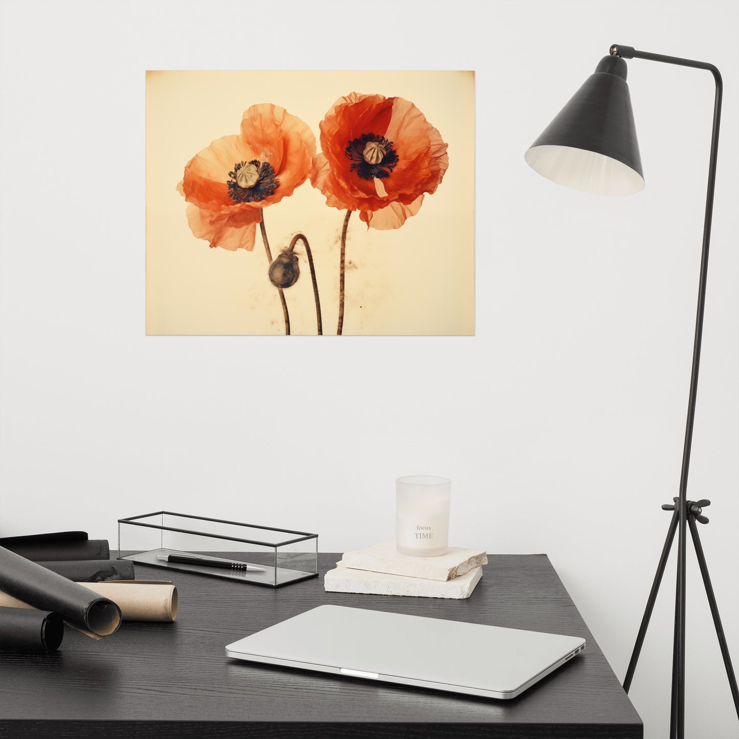 Poppy Symphony Retro Subdued Watercolor - Digital Artwork Loose Art Print