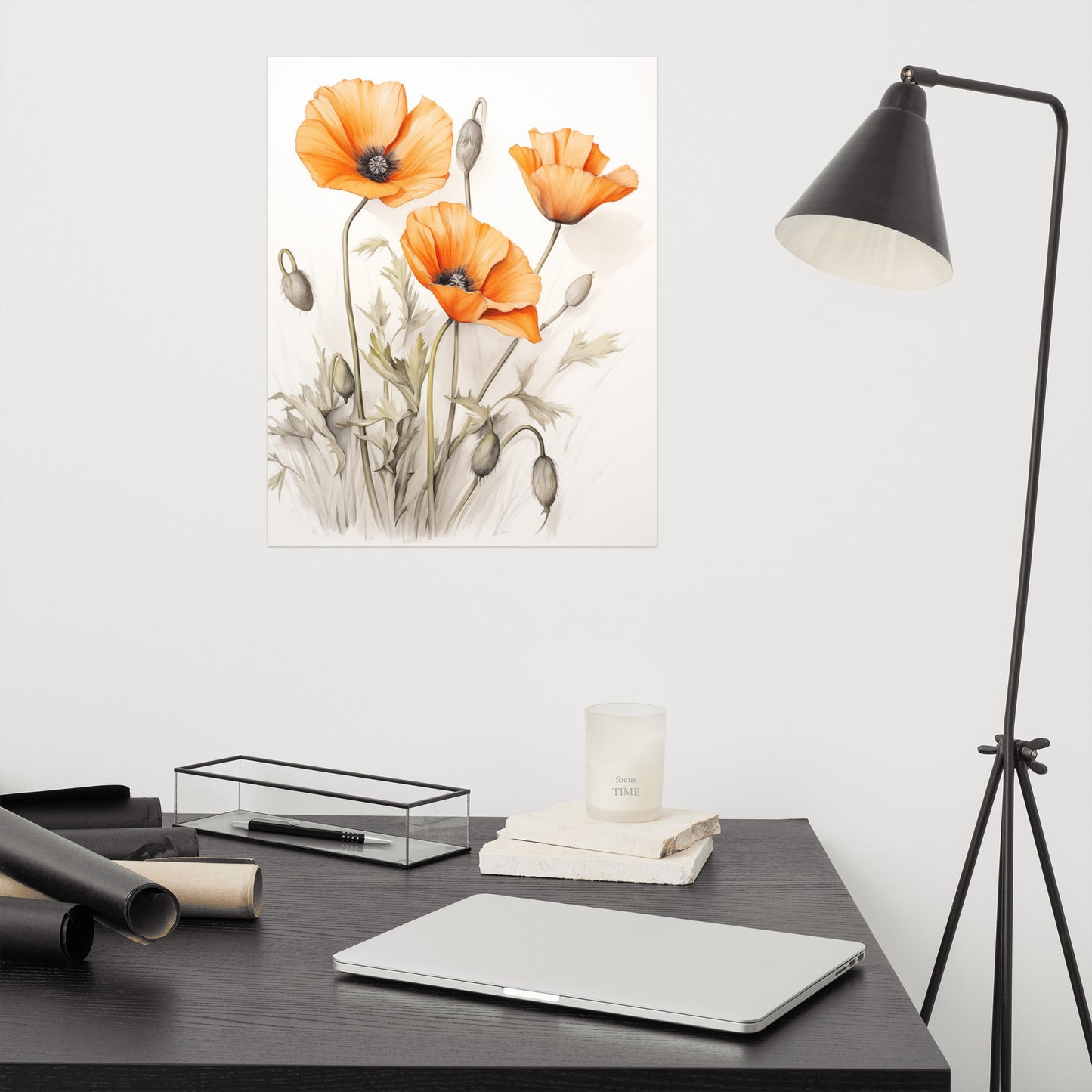 Poppy Trio Pencil Sketch and Charcoal Illustration - Digital Artwork Loose Art Print