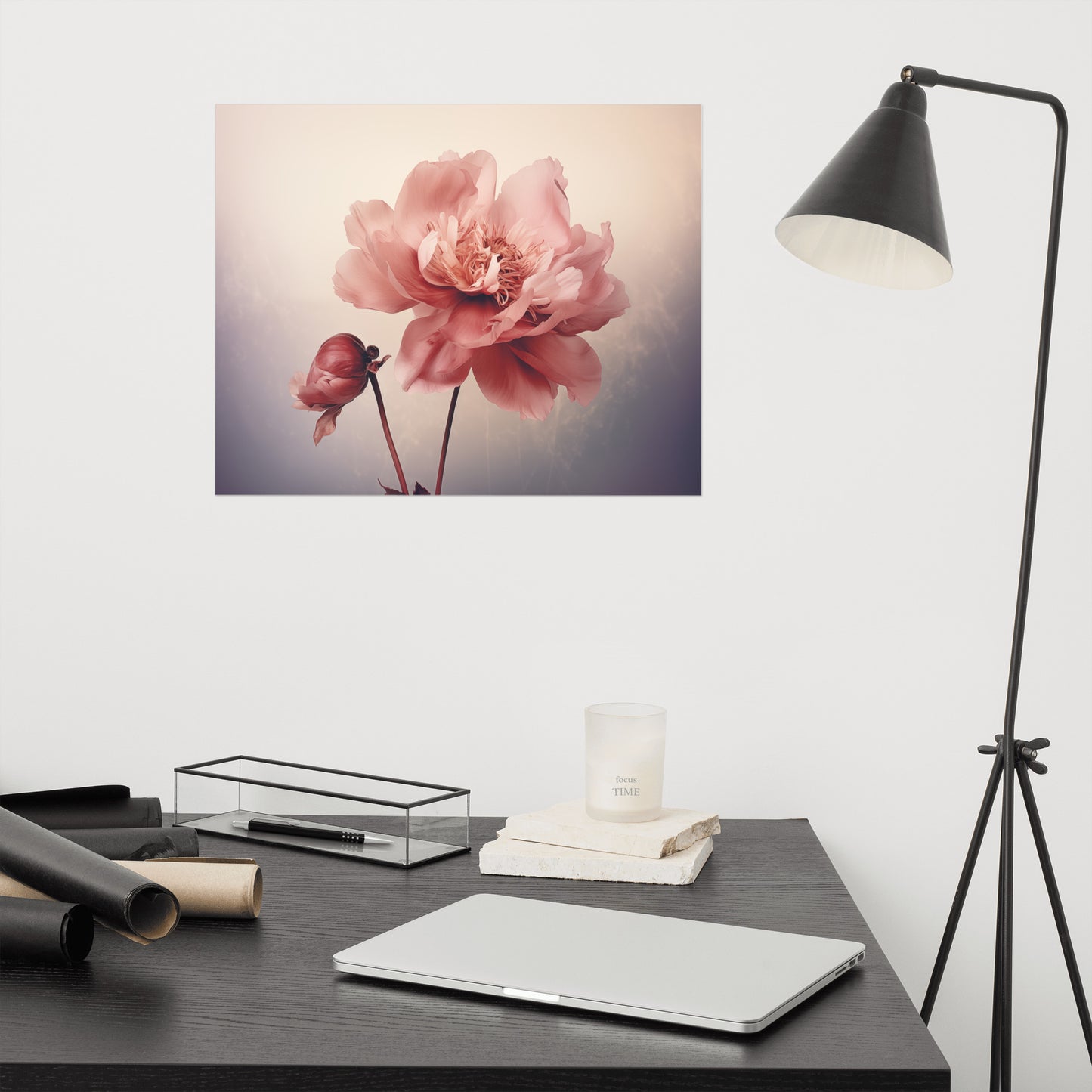 Quiet Blooms Peony Retro Subdued Photorealism - Digital Artwork Loose Art Print