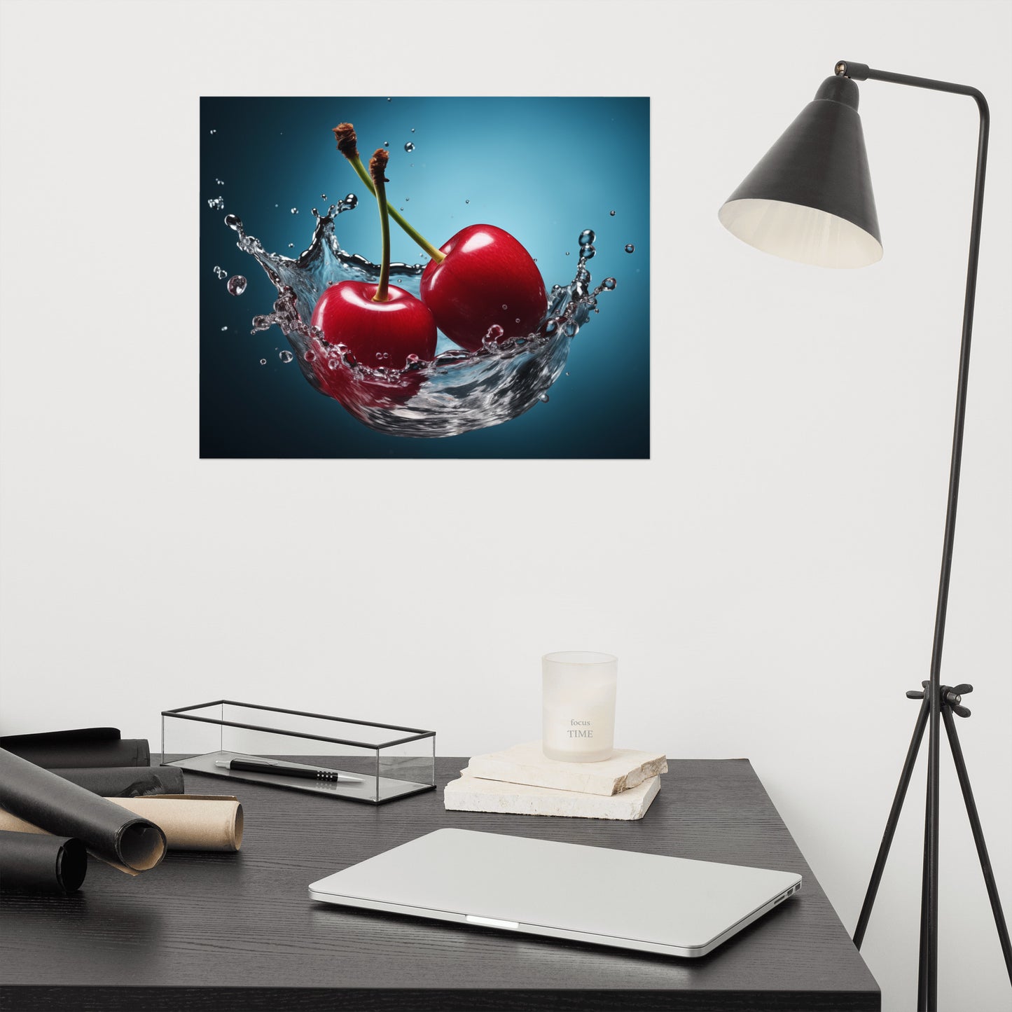 Red Delight Cherry in Water Photorealism - Digital Artwork Loose Art Print