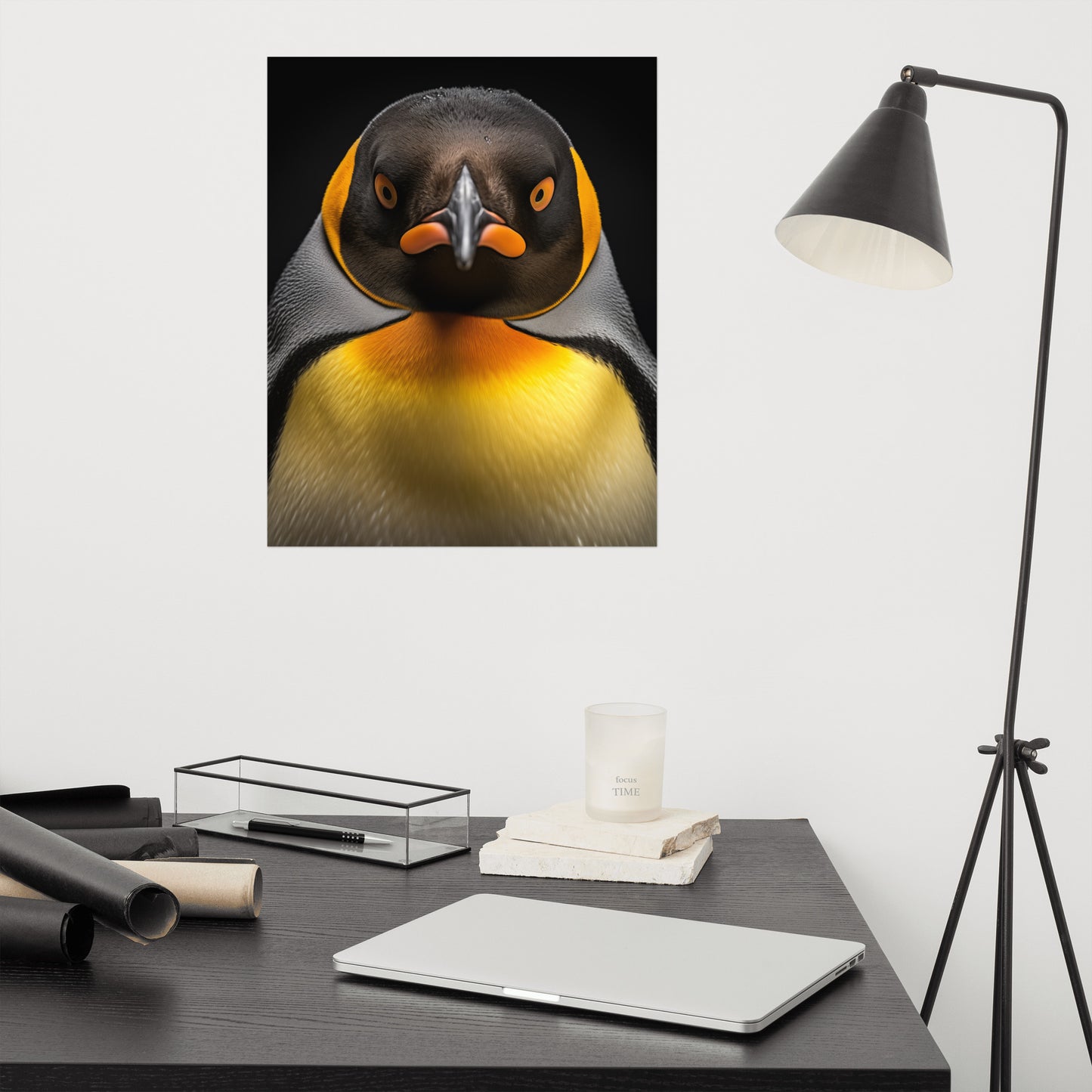 Regal Gaze Penguins Photorealism - Digital Artwork Loose Art Print