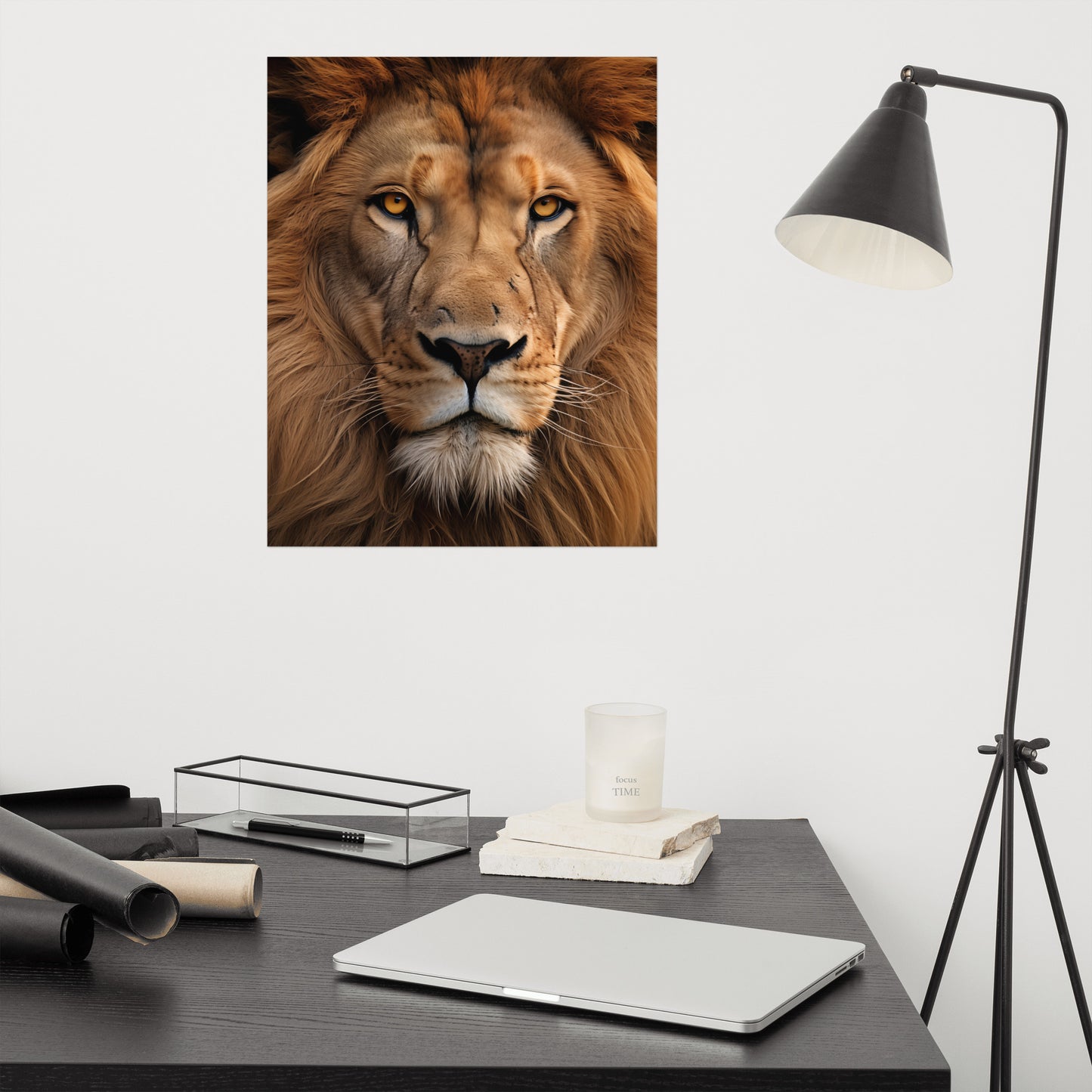 Regal Gaze Lion Photorealism - Digital Artwork Loose Art Print