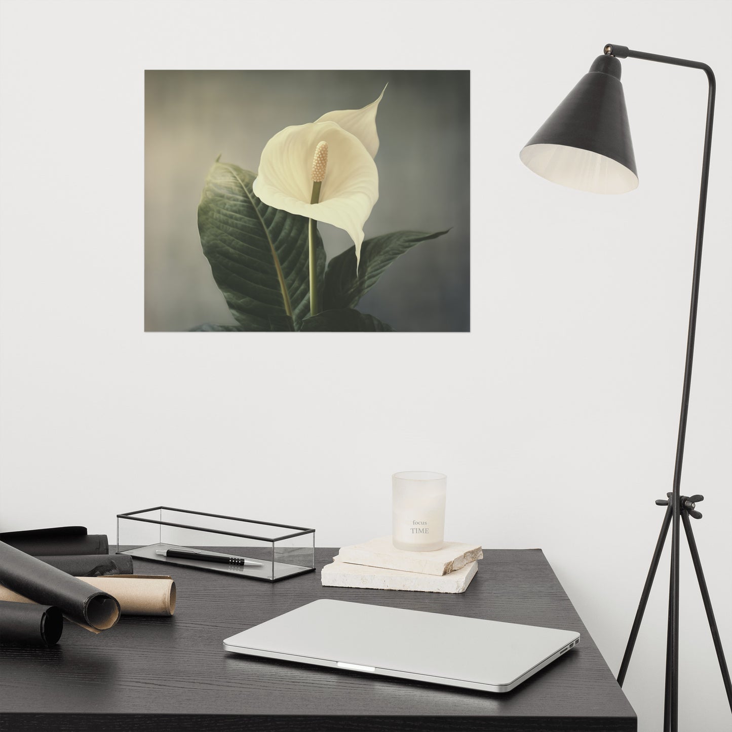 Serenity in White Peace Lily Retro Subdued Photorealism - Digital Artwork Loose Art Print