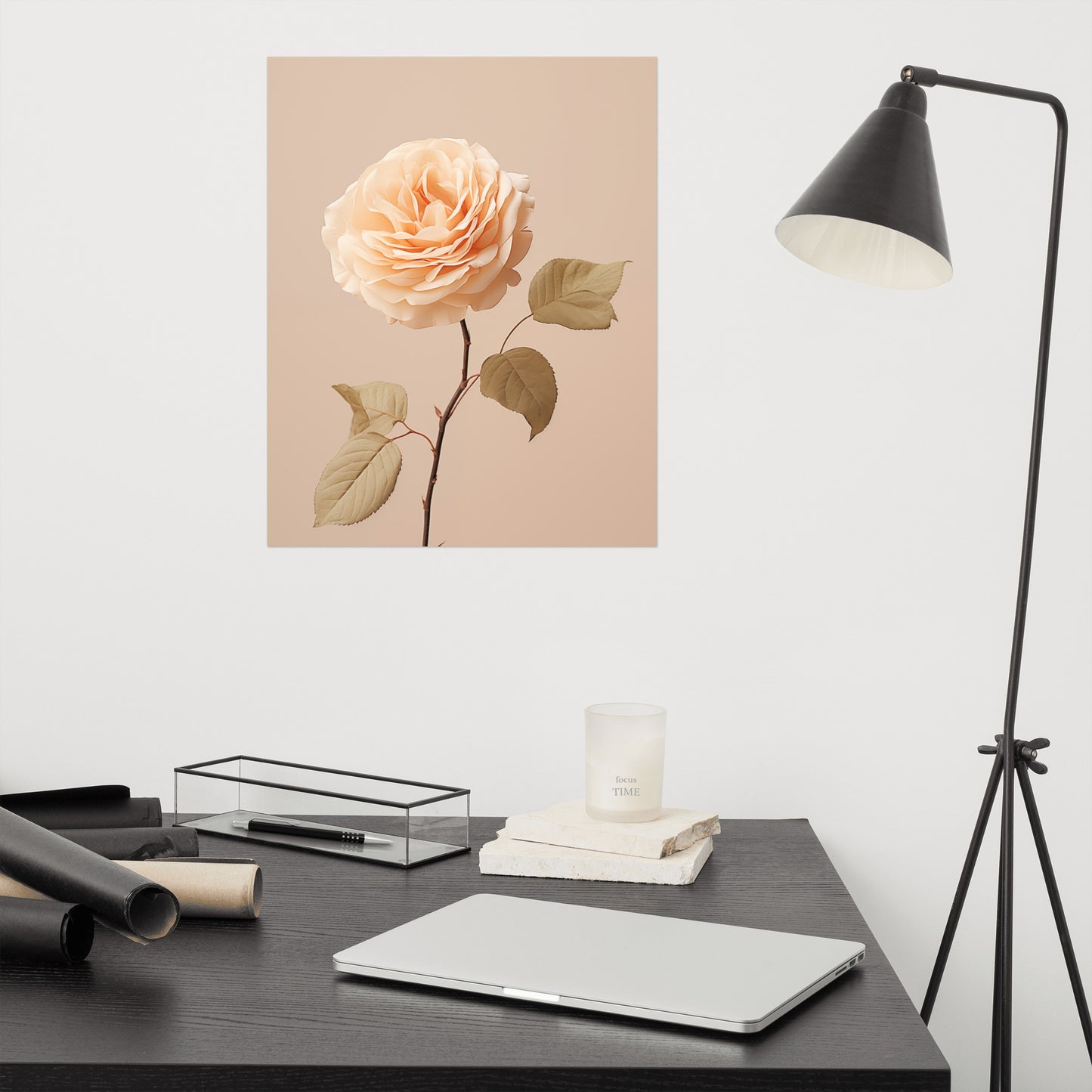 Silent Beauty Cream Flowers Minimal Photorealism - Digital Artwork Loose Art Print