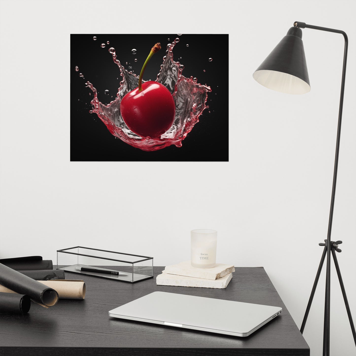 Splash of Red Cherry in Water Photorealism - Digital Artwork Loose Art Print