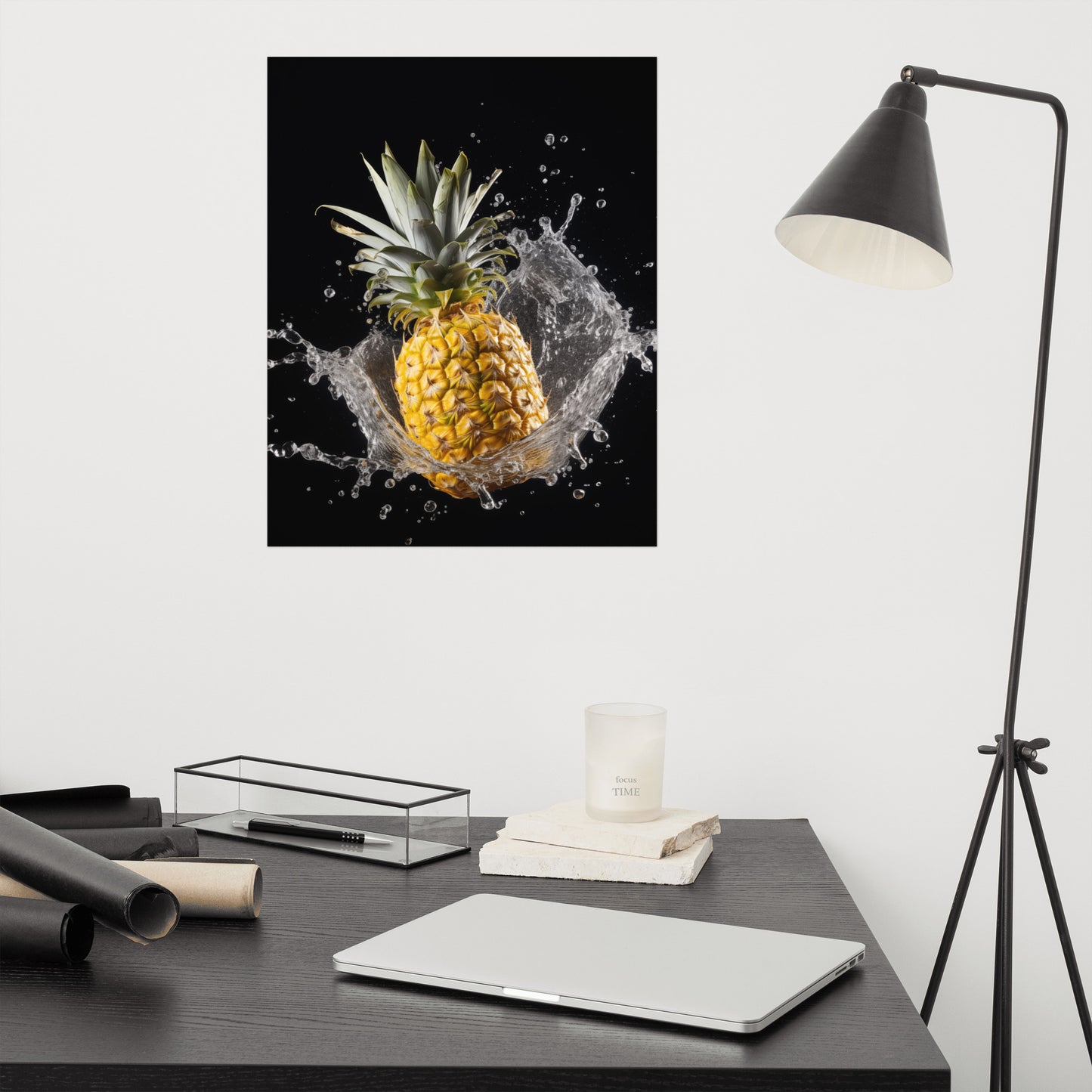 Splash of the Tropics Pineapple in Water Photorealism - Digital Artwork Loose Art Print