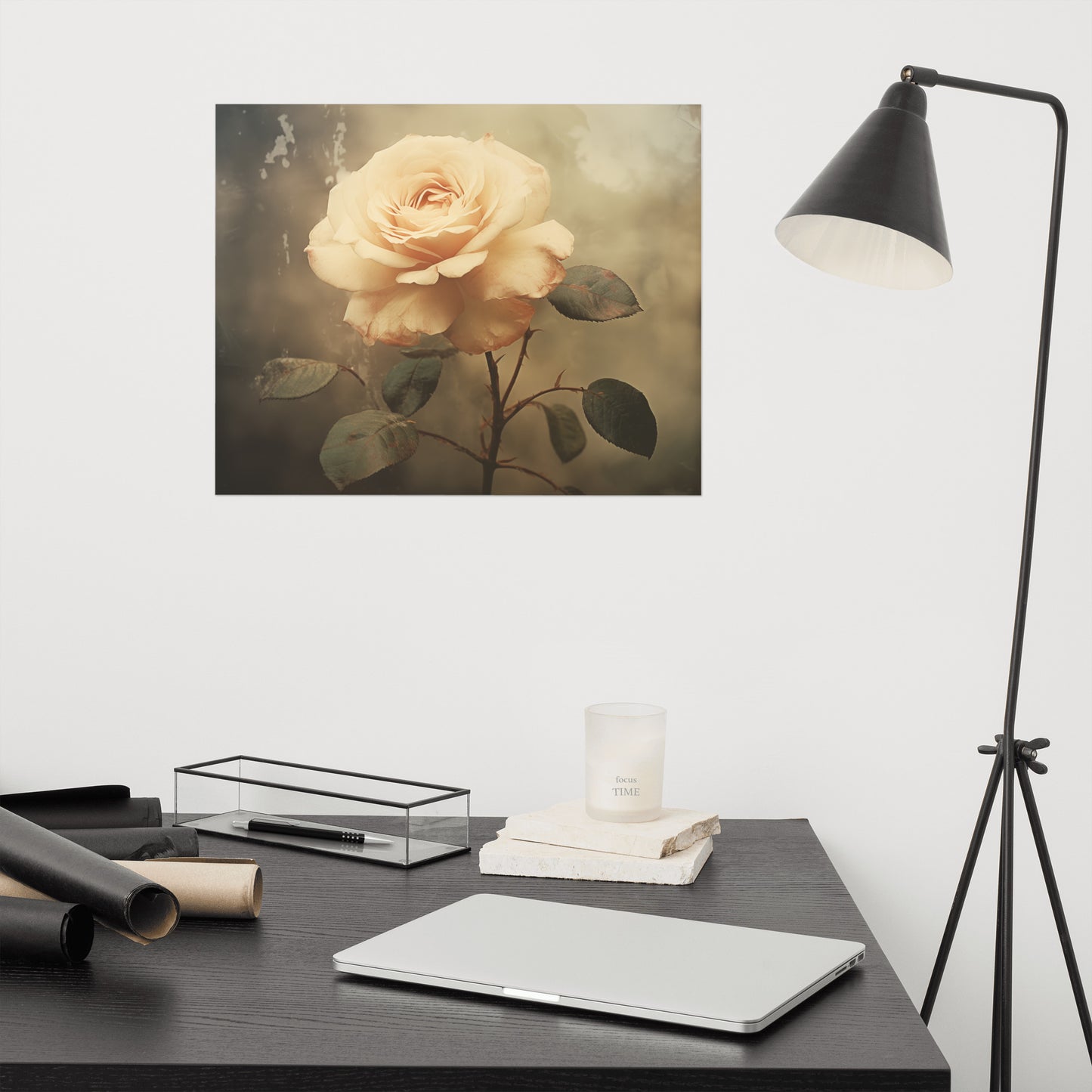 Subtle Elegance Rose Vintage Retro Subdued Photorealism - Digital Artwork Loose Art Print