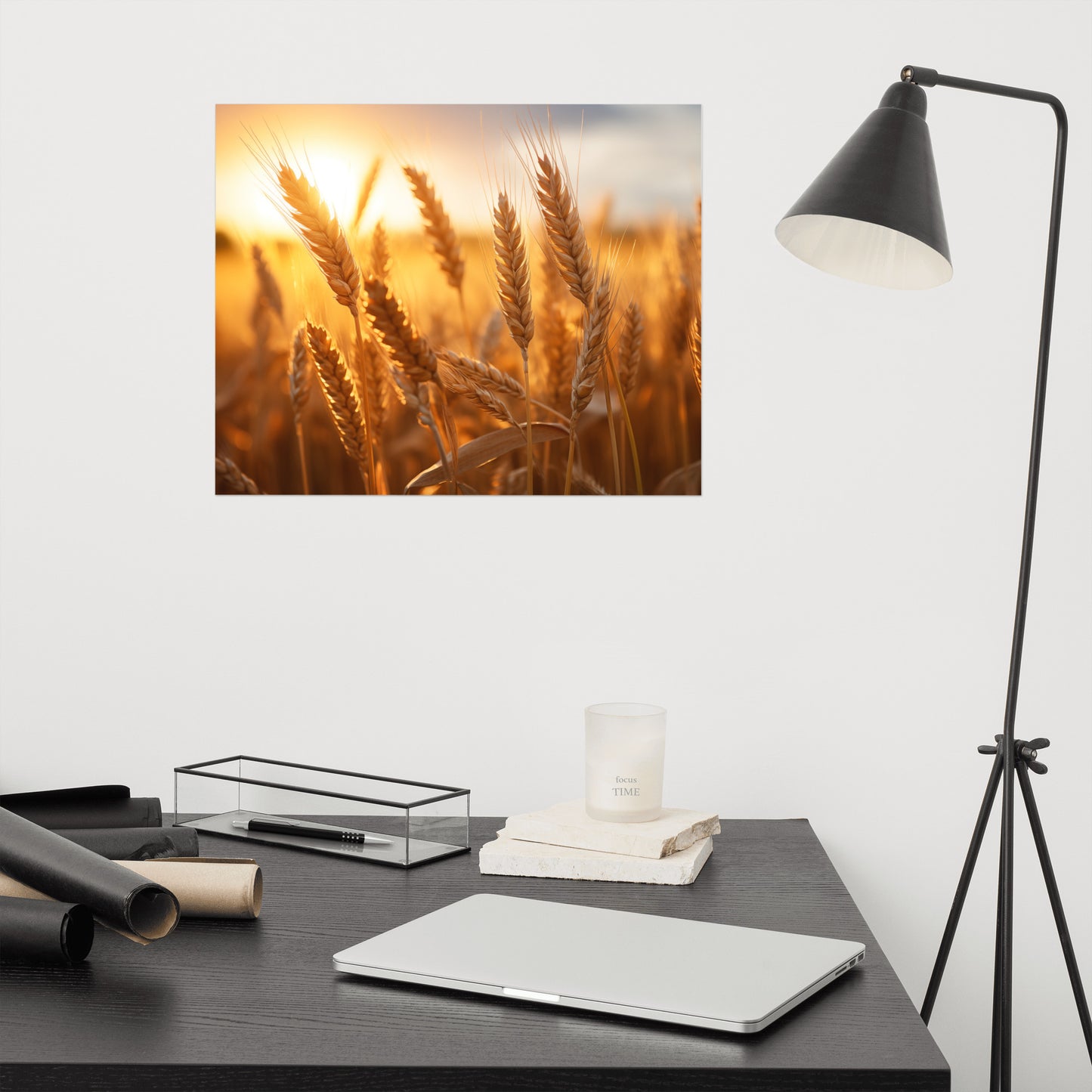 Sunset Serenade Minimal Botanical  Rustic Subdued Wheat Crops Photorealism - Digital Artwork Loose Art Print