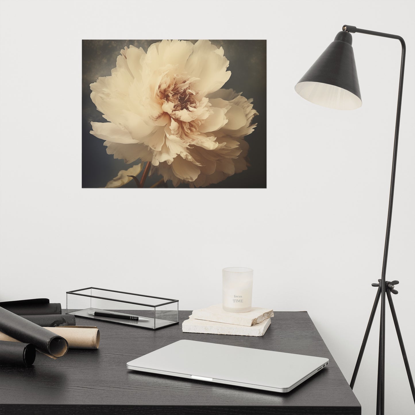 The Elegance of Simplicity Peony Retro Subdued Photorealism - Digital Artwork Loose Art Print