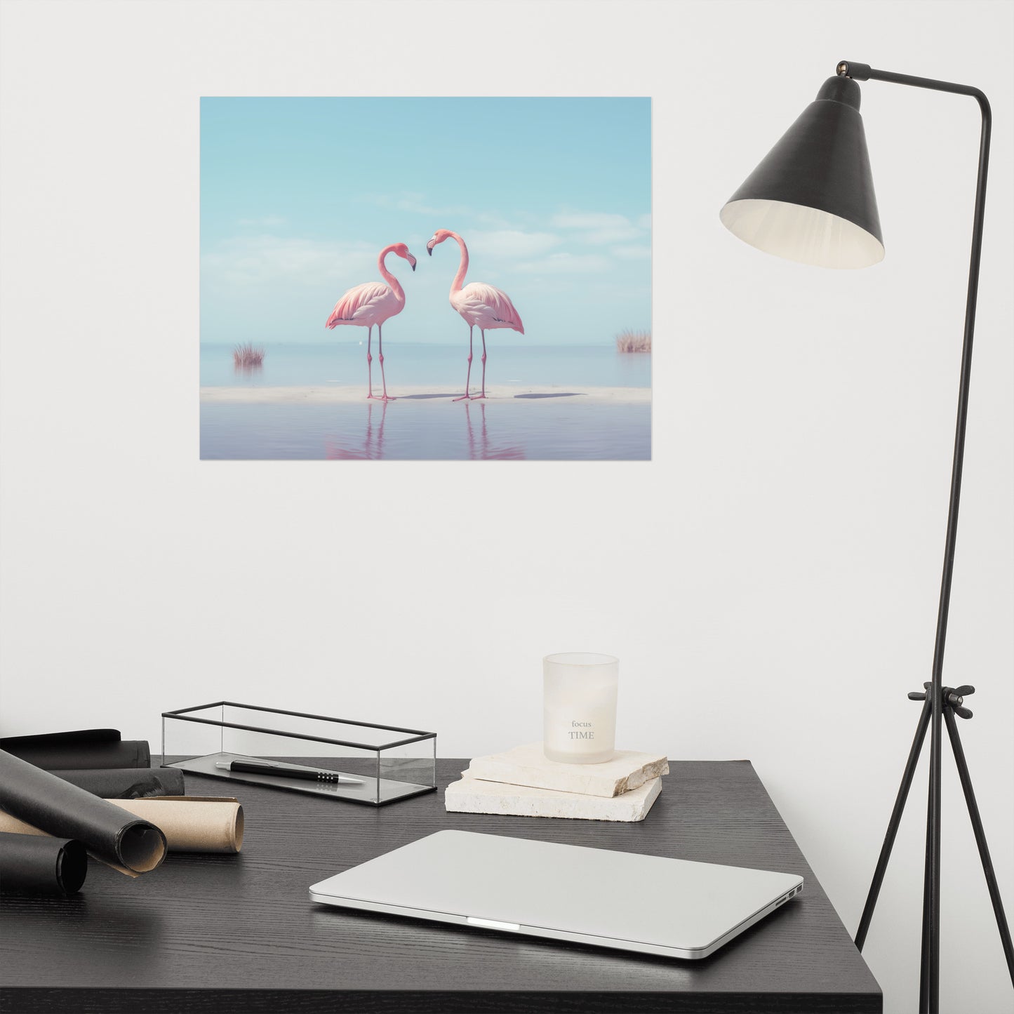 The Flamingo's Embrace Wildlife Photorealism - Digital Artwork Loose Art Print