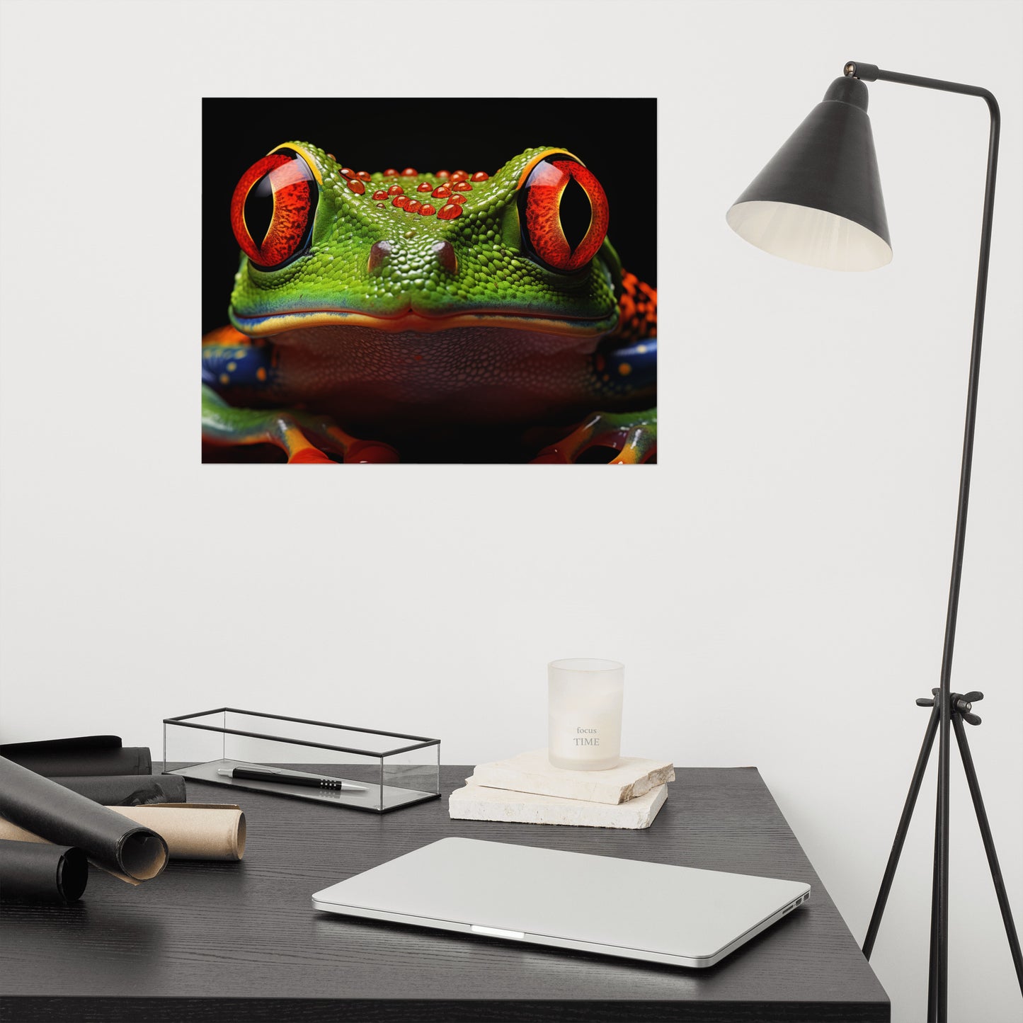 The Harlequin Hopper Red Eyed Tree Frog Close-up Photorealism - Digital Artwork Loose Art Print