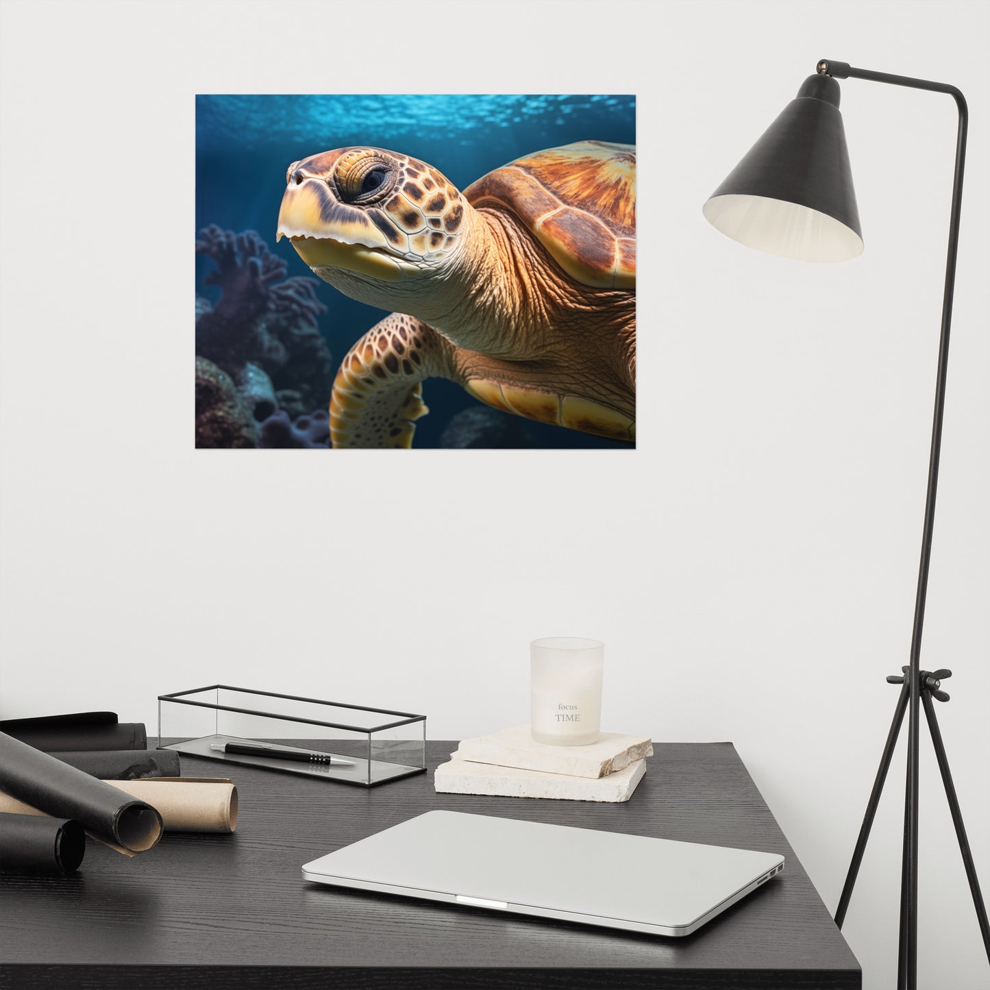 The Guardian of the Deep Sea Turtle Coastal Illustration - Digital Artwork Loose Art Print