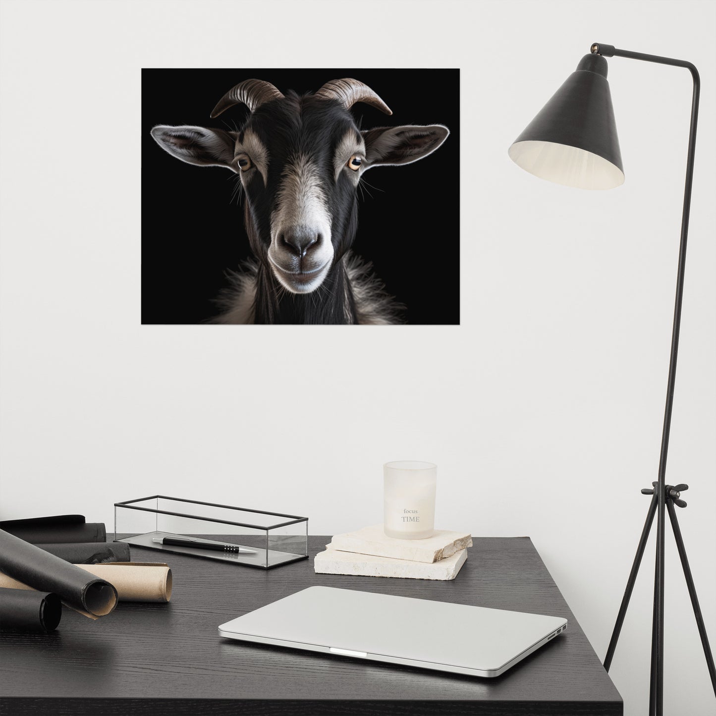 The Gaze Goat Portrait Photorealism - Digital Artwork Loose Art Print