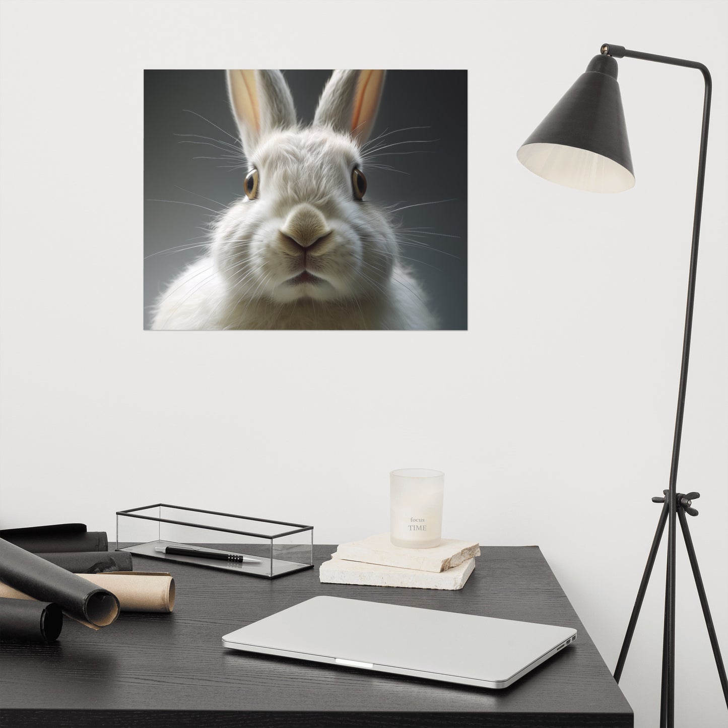 The Inquisitive Hare Rabbit Portrait Photorealism - Digital Artwork Loose Art Print