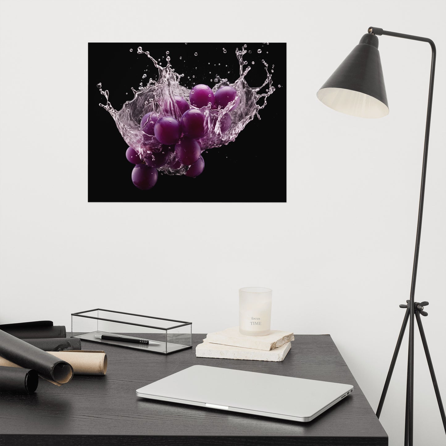 The Juicy Explosion Purple Grapes in Water Photorealism - Digital Artwork Loose Art Print