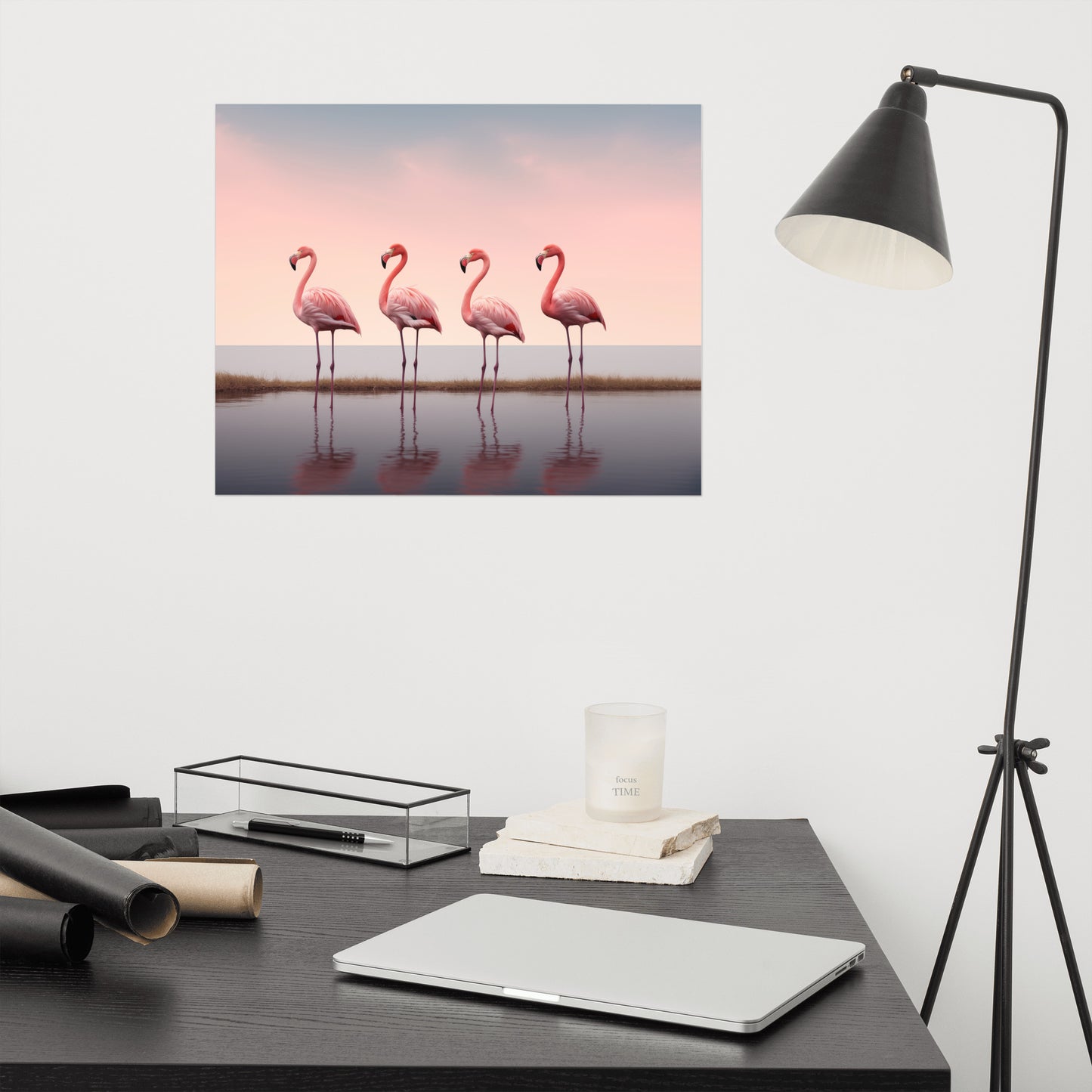 The Pink Quartet Wildlife Photorealism - Digital Artwork Loose Art Print