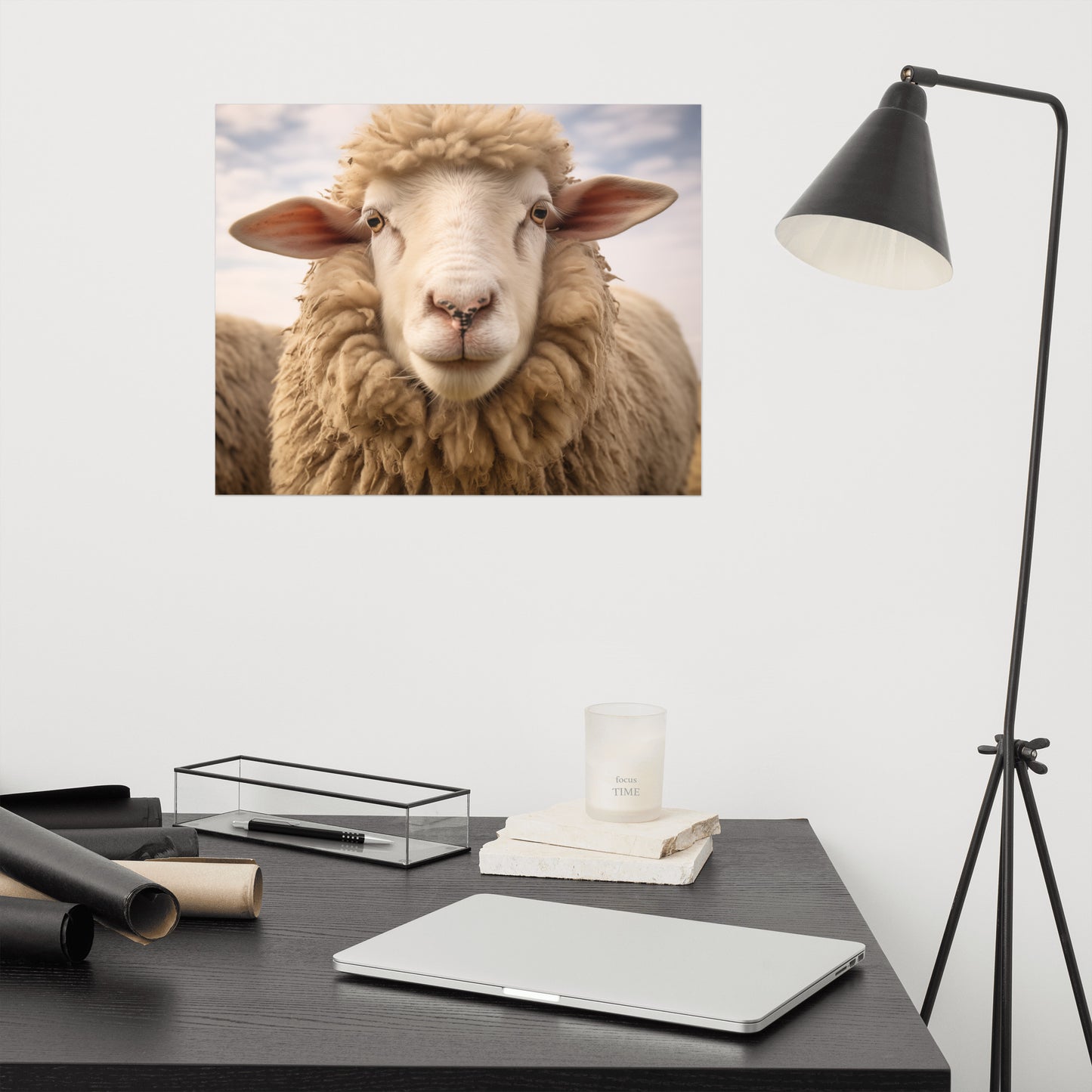 The Woolly One Sheep Portrait Photorealism - Digital Artwork Loose Art Print