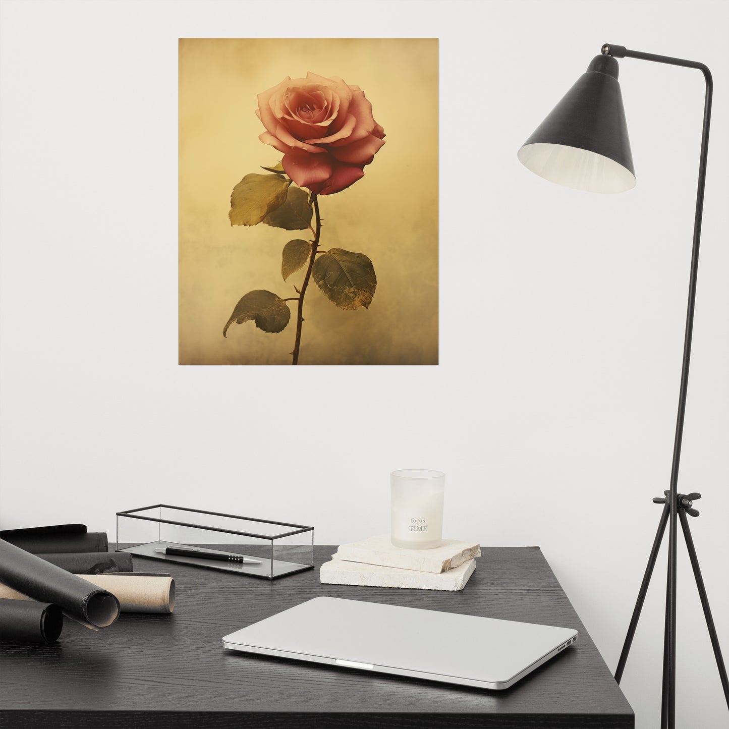 Timeless Grace Rose Vintage Retro Subdued Photorealism - Digital Artwork Loose Art Print