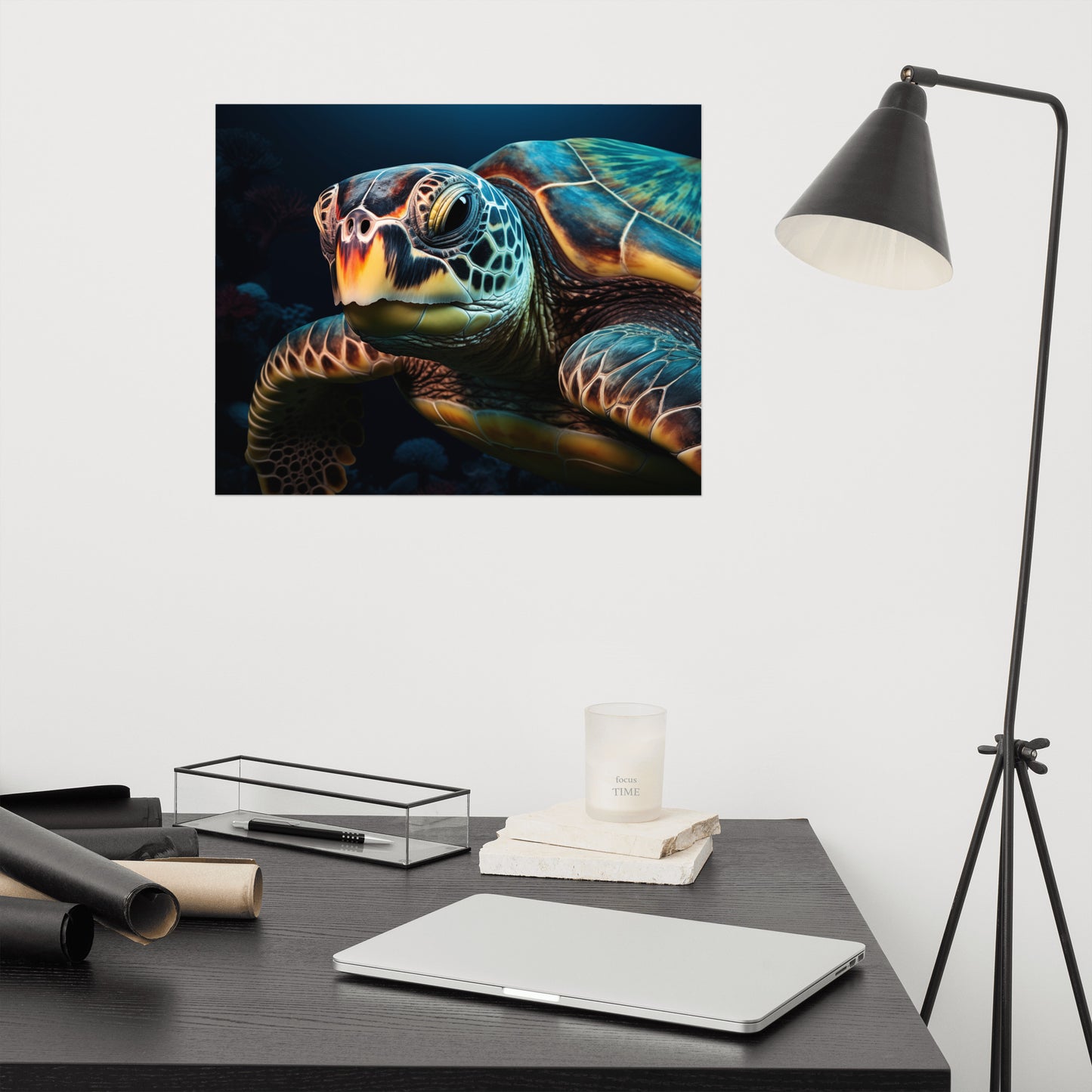 Timeless Traveler Sea Turtle Coastal Photorealism - Digital Artwork Loose Art Print