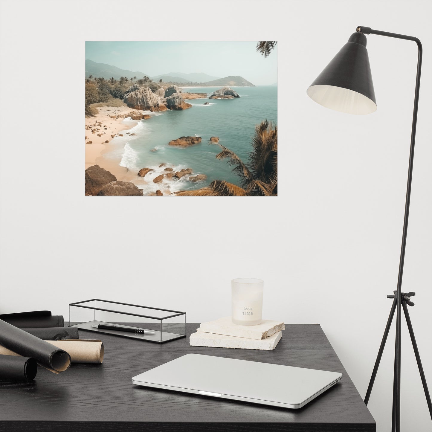 Tranquil Tides Subdued Retro Coastal Photorealism - Digital Artwork Loose Art Print