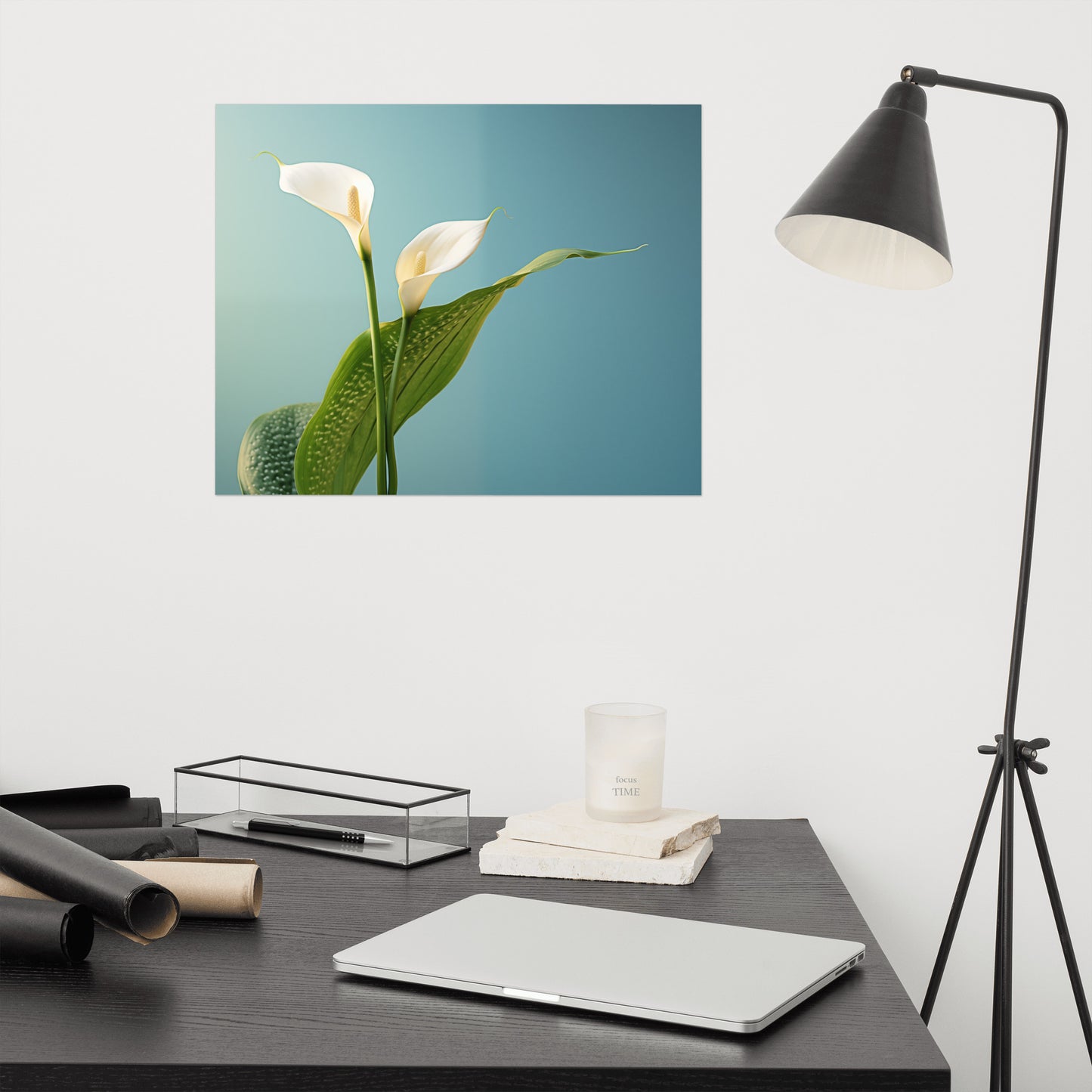 Tranquil Twosome Calla Lily Minimal Photorealism - Digital Artwork Loose Art Print