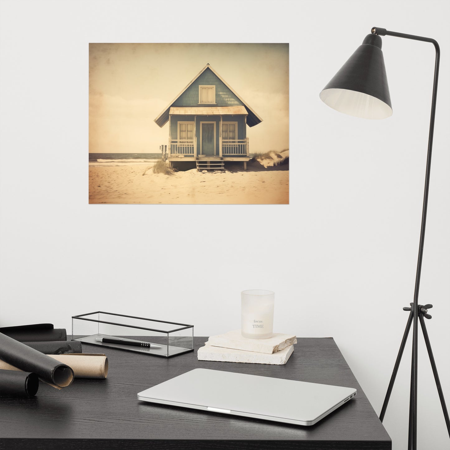 Vintage Coastal Retreat Subdued Retro Photorealism - Digital Artwork Loose Art Print